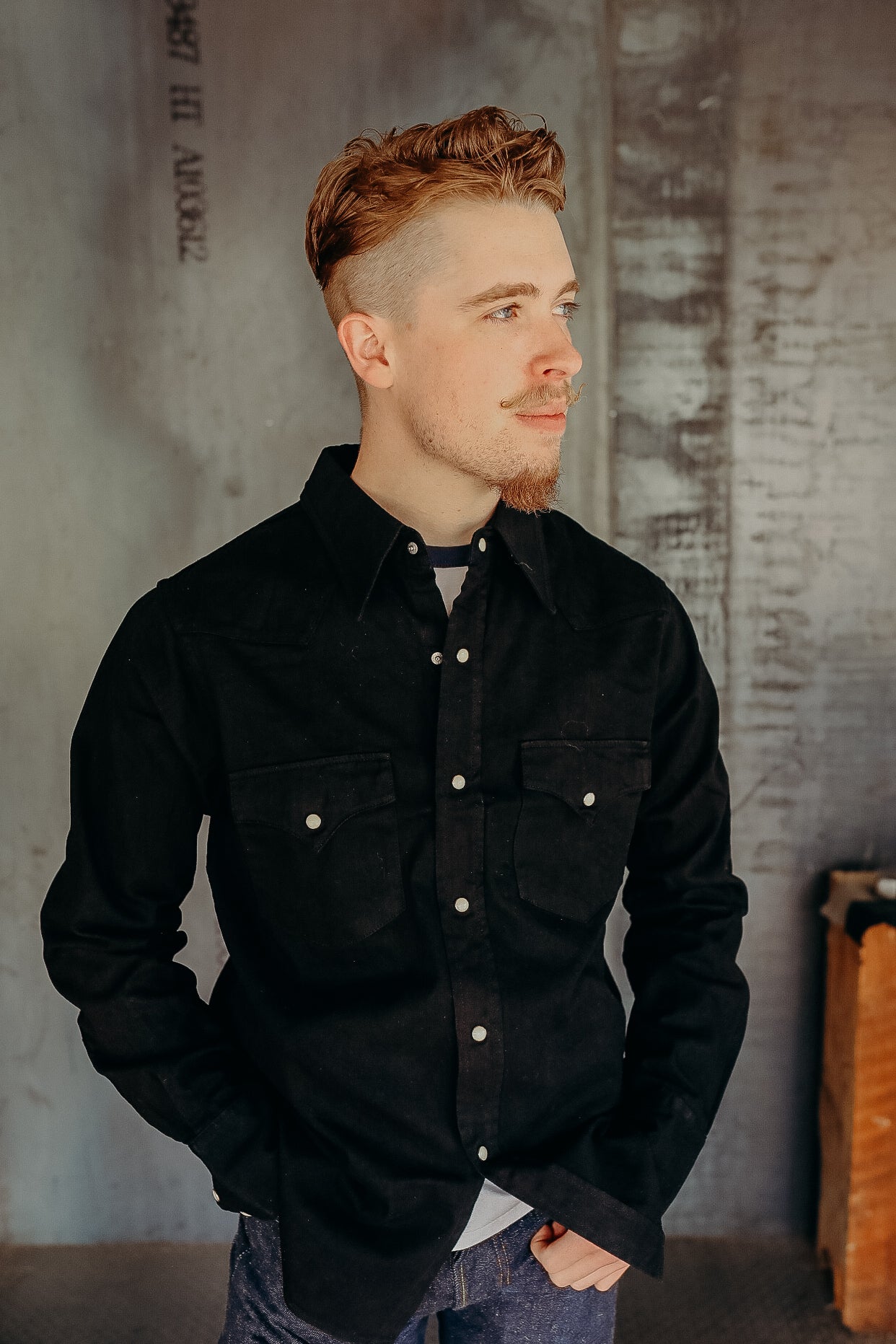 Kyoto black crest dyed western shirt