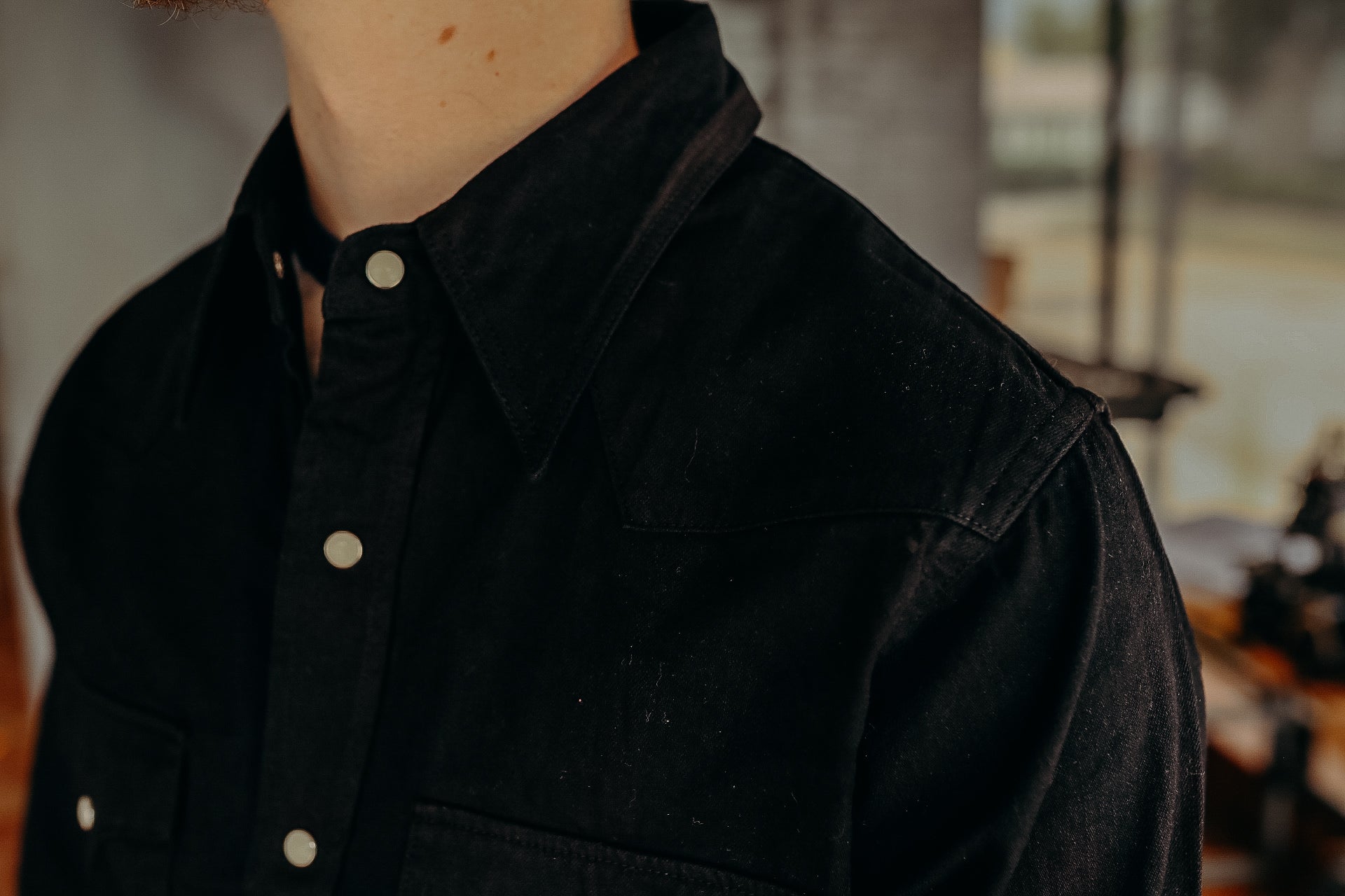 Kyoto black crest dyed western shirt