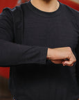 Indigo Jersey Crew Neck Long Sleeved T-shirt-Black Indigo (LS-5011-IDBK)