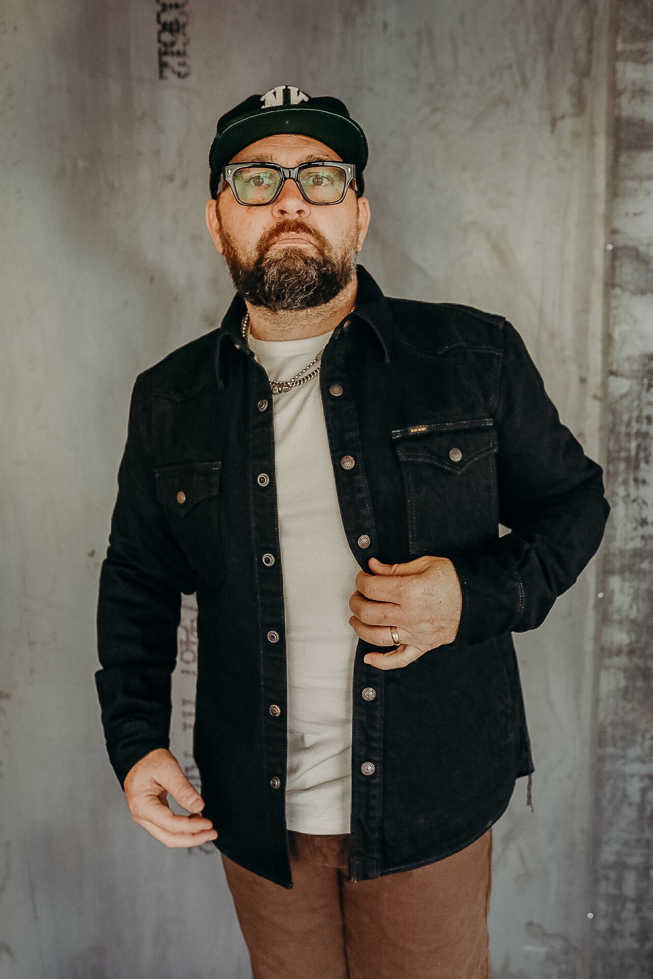 18oz Vintage Selvedge Denim CPO Shirt - Indigo Overdyed Black IHSH-293-OD