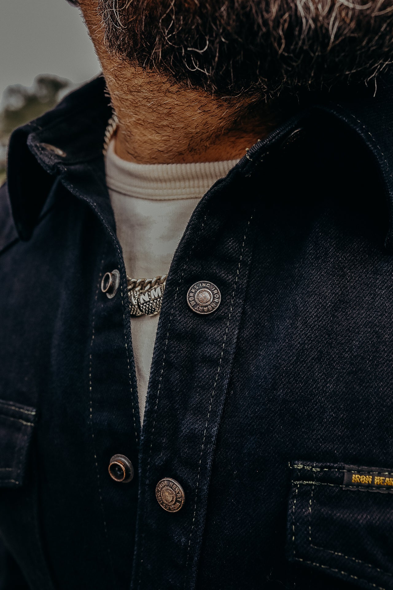 18oz Vintage Selvedge Denim CPO Shirt - Indigo Overdyed Black IHSH-293-OD