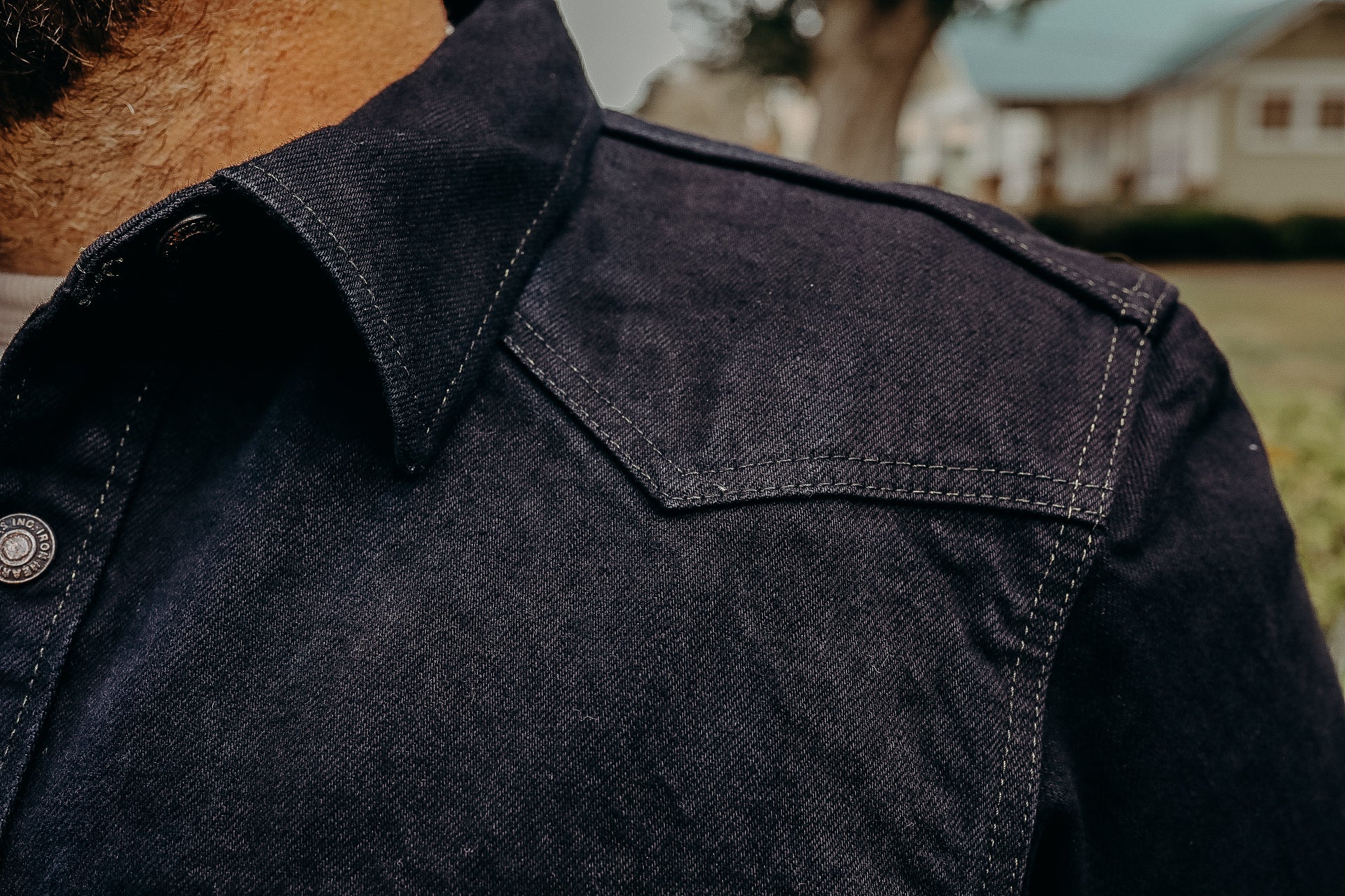 18oz Vintage Selvedge Denim CPO Shirt - Indigo Overdyed Black IHSH-293-OD