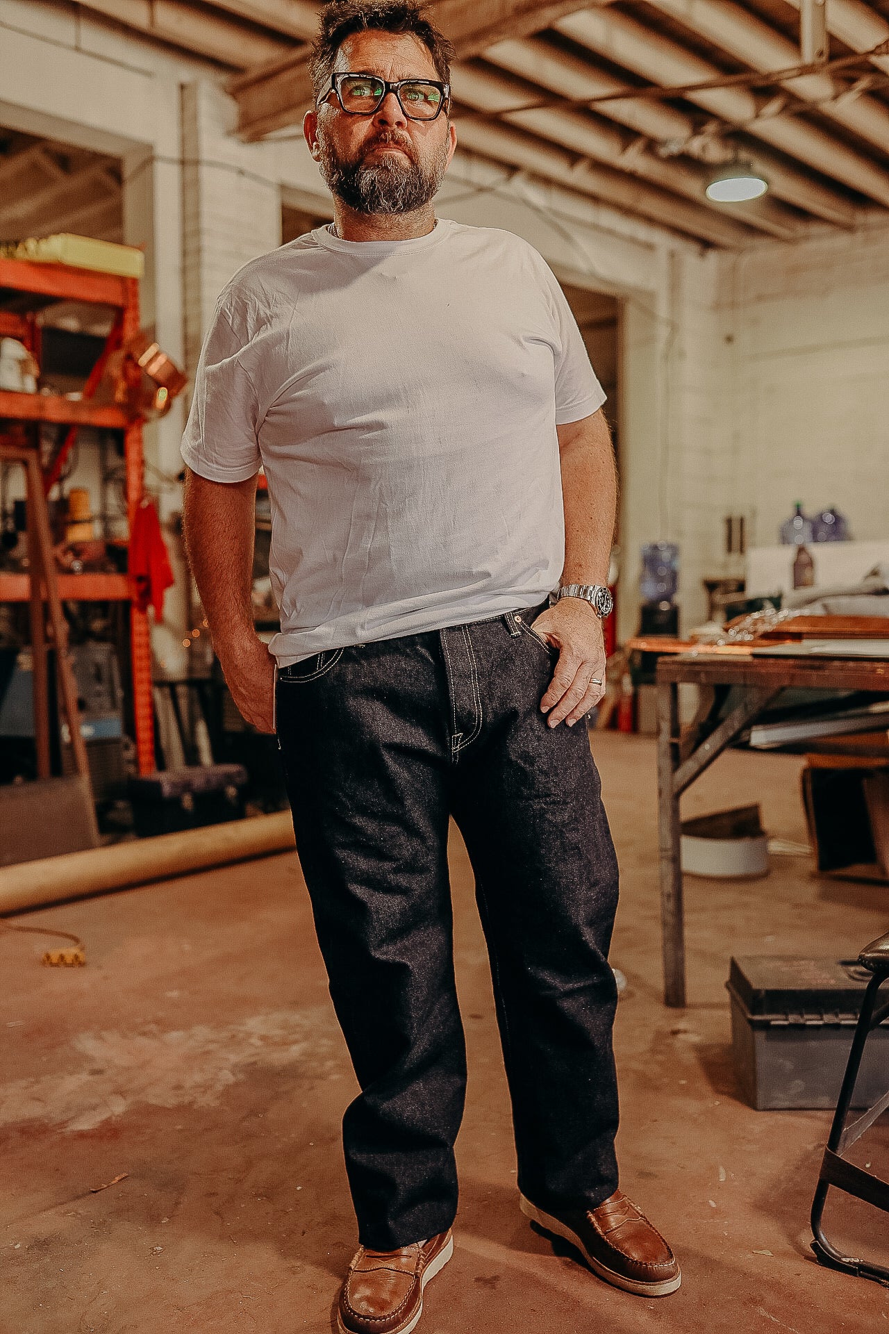 Gハジ 19oz Left Hand Twill Selvedge Denim Straight Cut Jeans