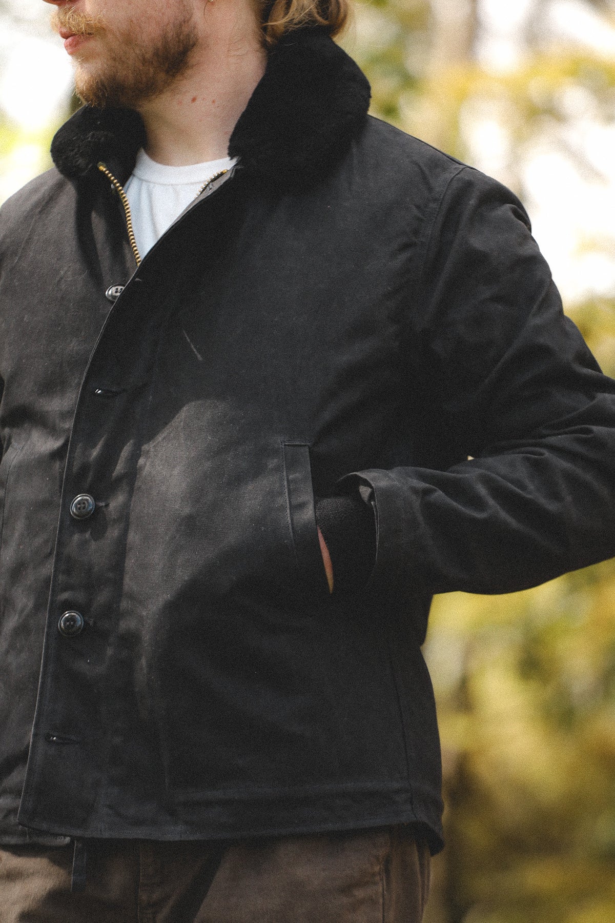 Dehen 1920 N-1 Deck Jacket Waxed Canvas- Black/Black