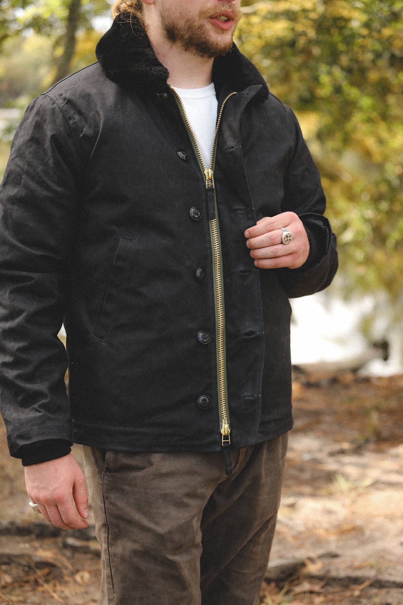 Dehen 1920 N-1 Deck Jacket Waxed Canvas- Black/Black