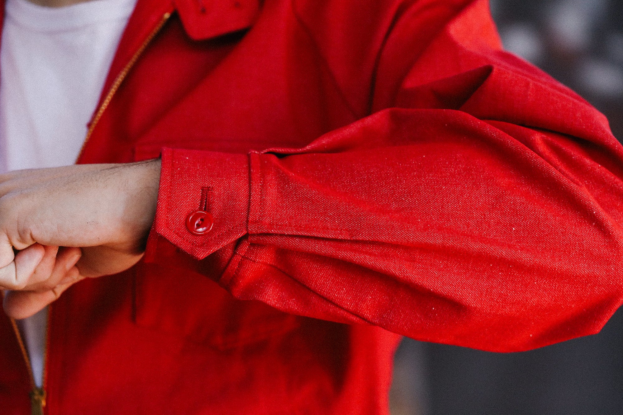 Embroidered Denim Work Jacket- Red (SWCJK25)