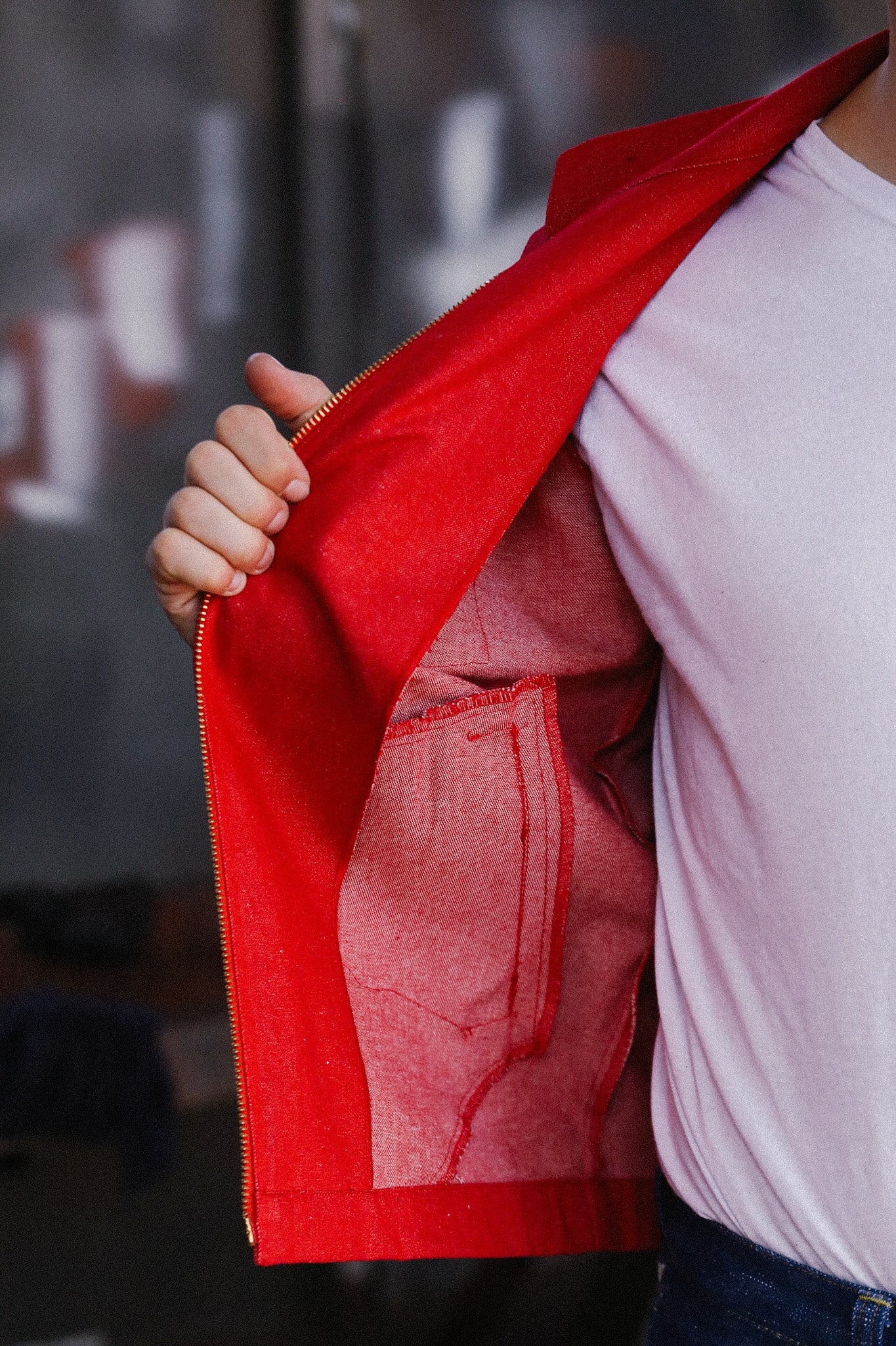 Embroidered Denim Work Jacket- Red (SWCJK25)