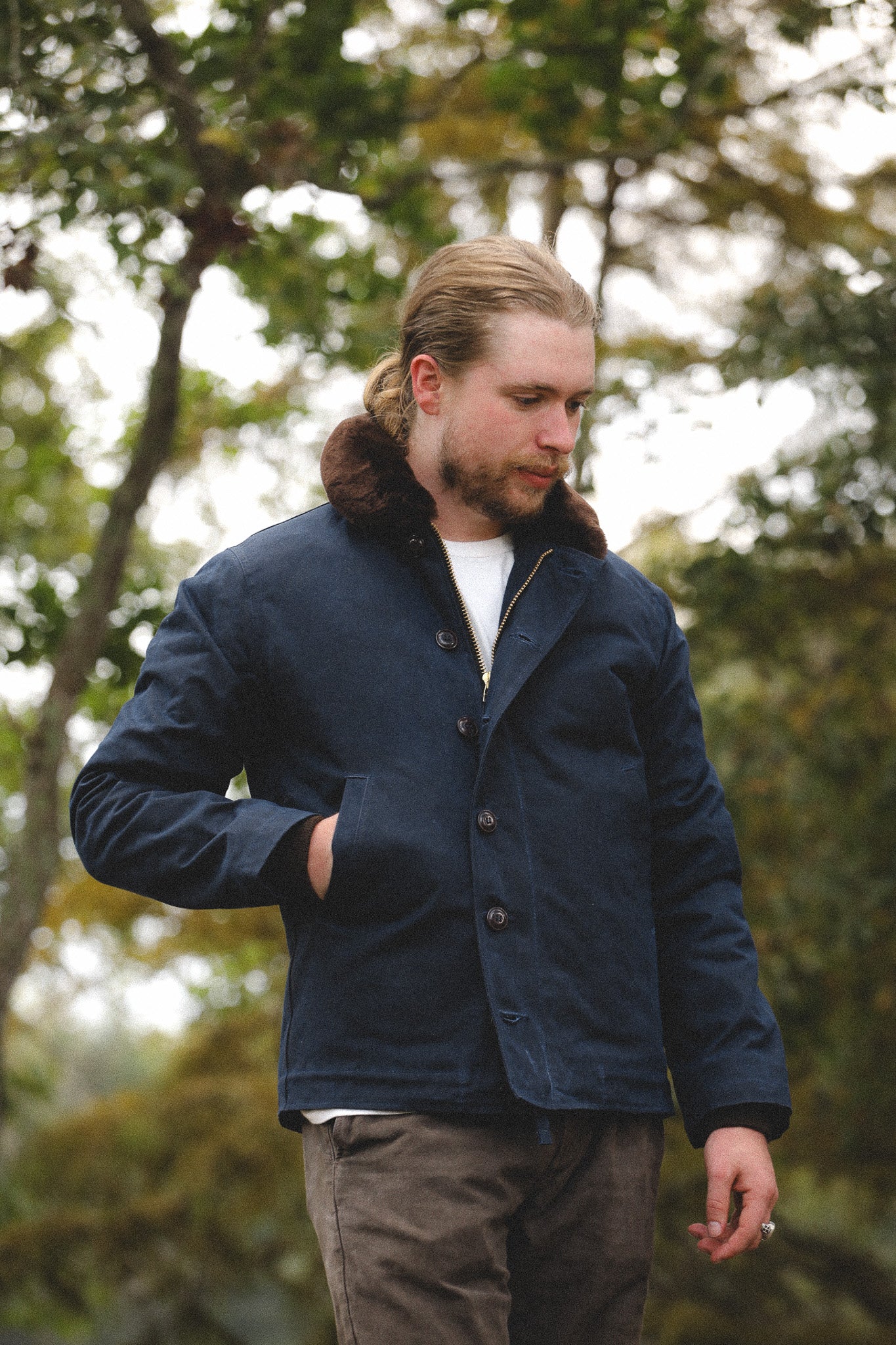 Dehen 1920 N-1 Deck Jacket Waxed Canvas- Navy/Brown