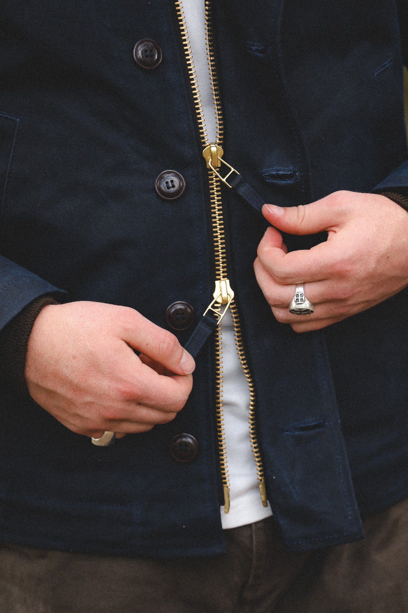 Dehen 1920 N-1 Deck Jacket Waxed Canvas- Navy/Brown