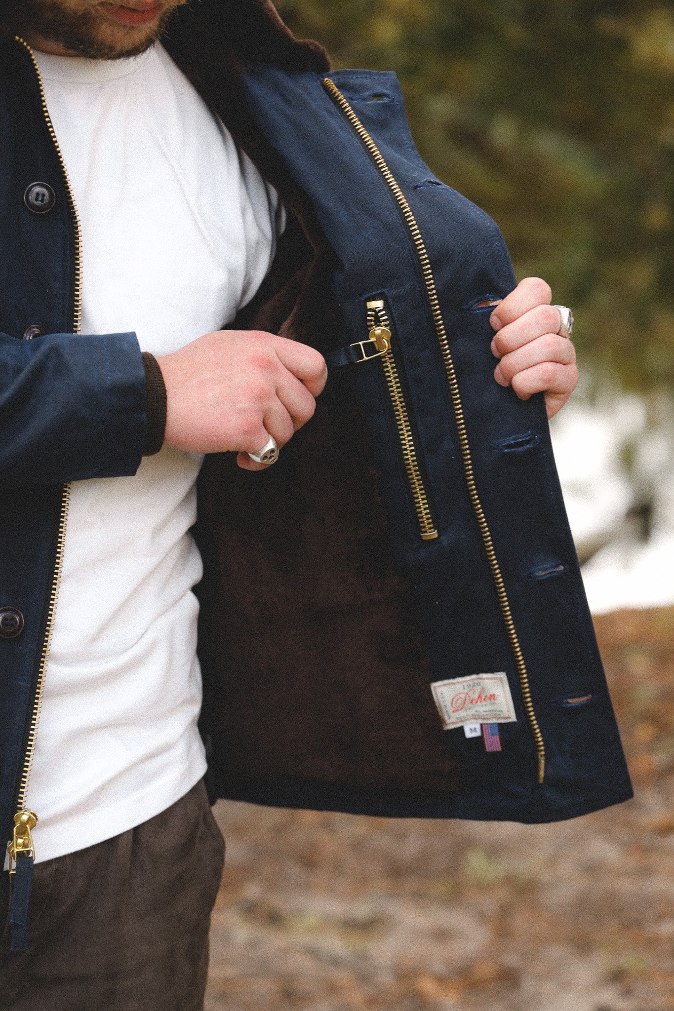 Dehen 1920 N-1 Deck Jacket Waxed Canvas- Navy/Brown