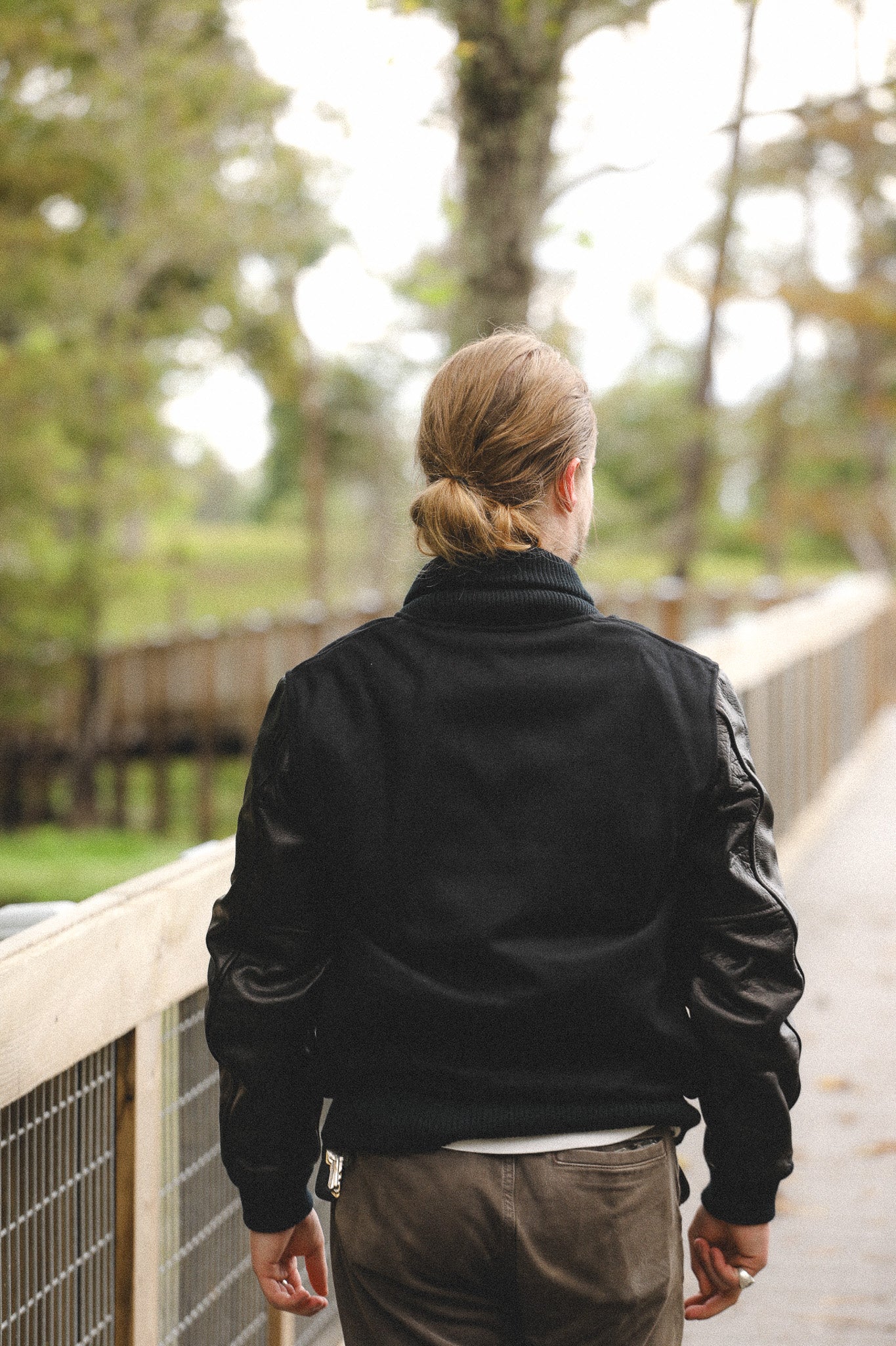 Dehen 1920 Varsity Jacket- Black Wool / Black Leather