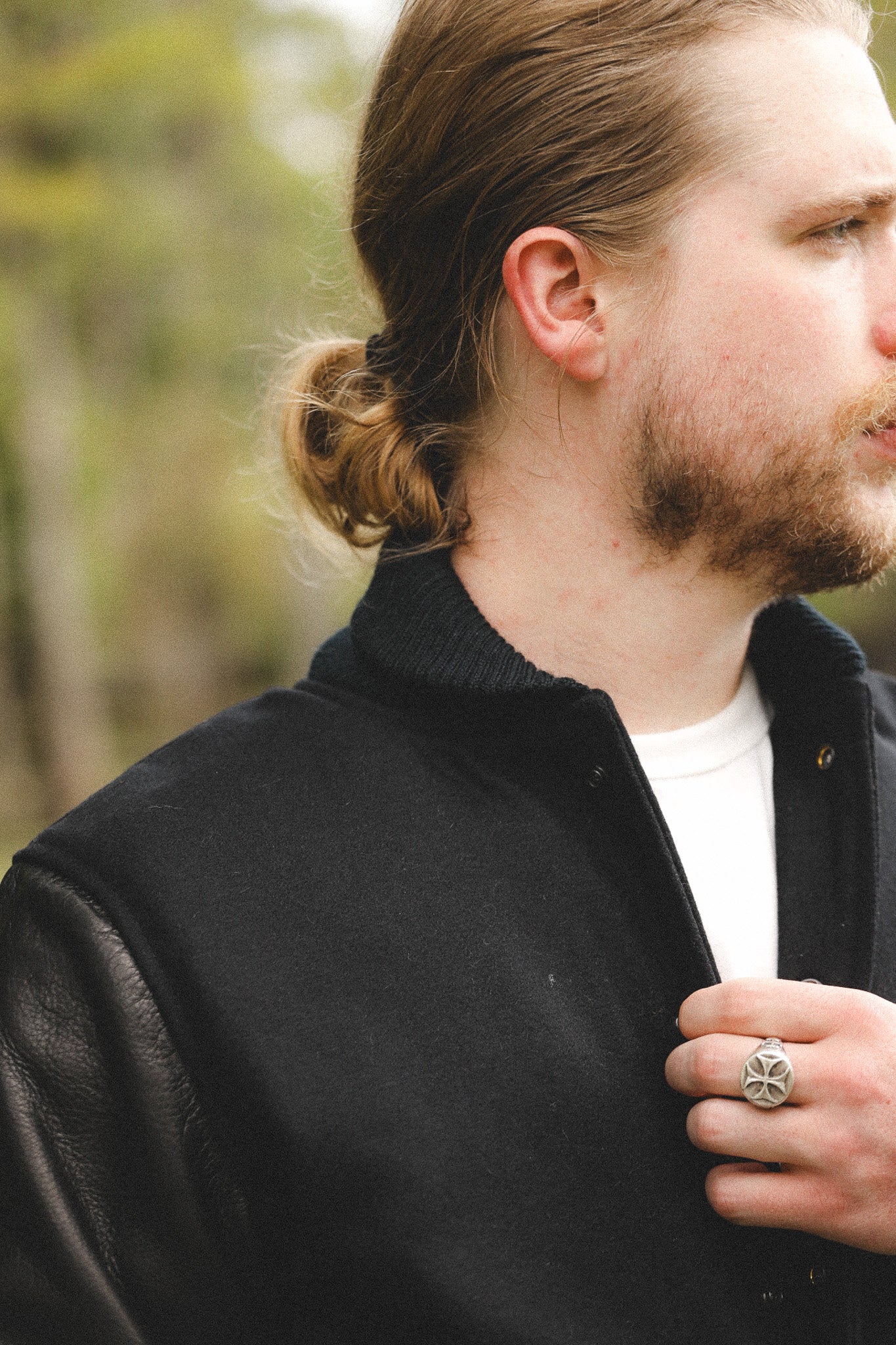 Dehen 1920 Varsity Jacket- Black Wool / Black Leather