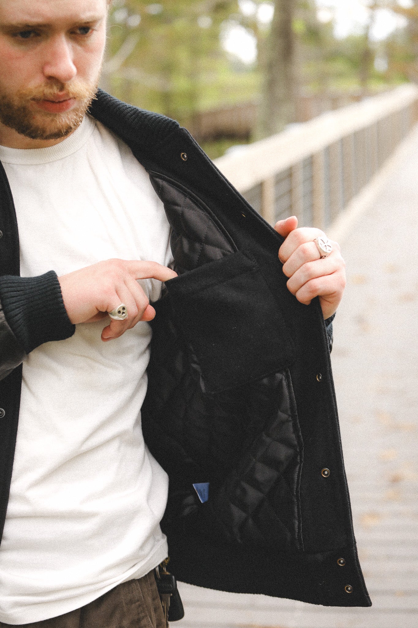 Dehen 1920 Varsity Jacket- Black Wool / Black Leather