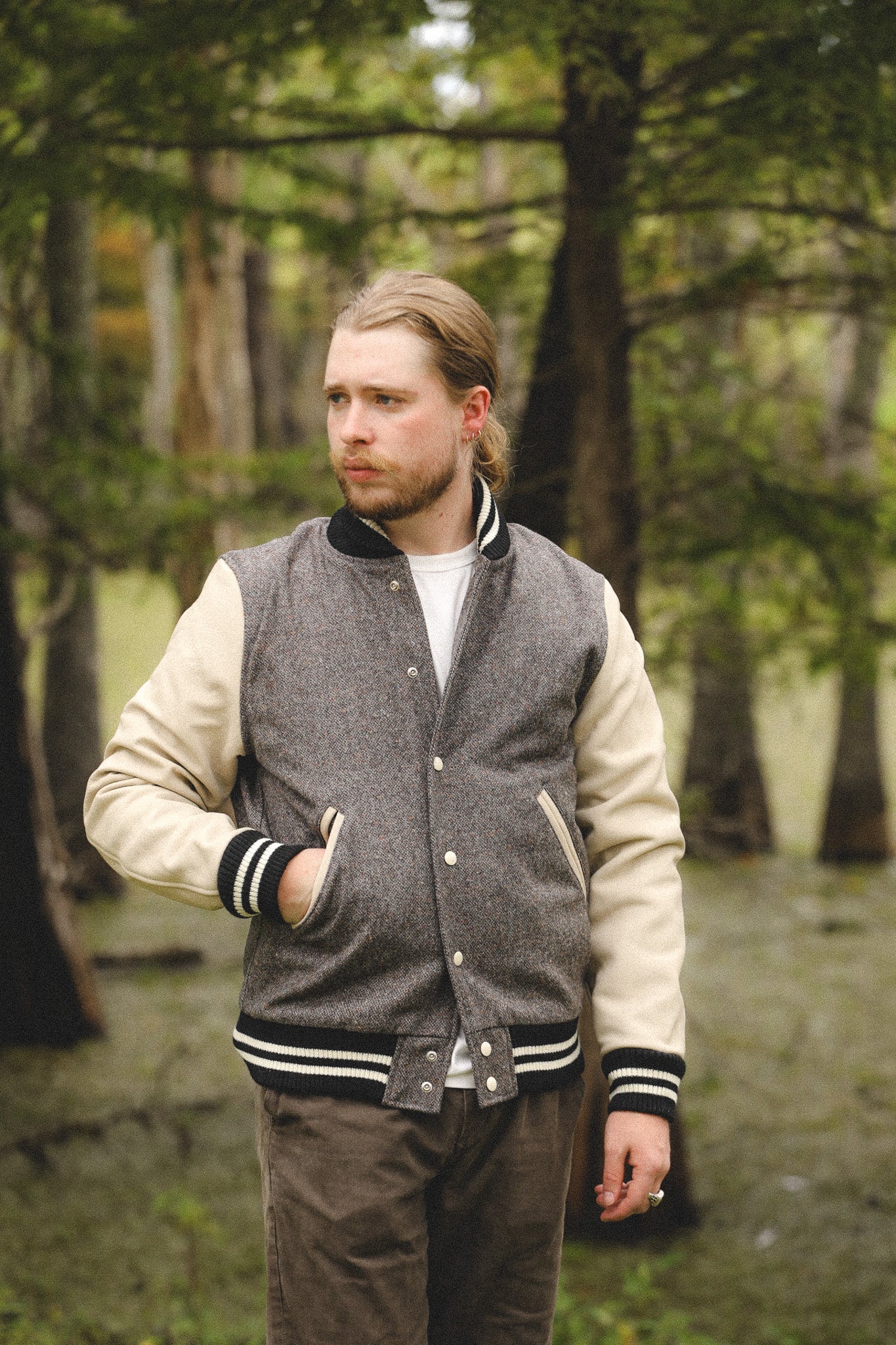 Dehen 1920 Varsity Jacket- Donegal Wool / Milk Leather