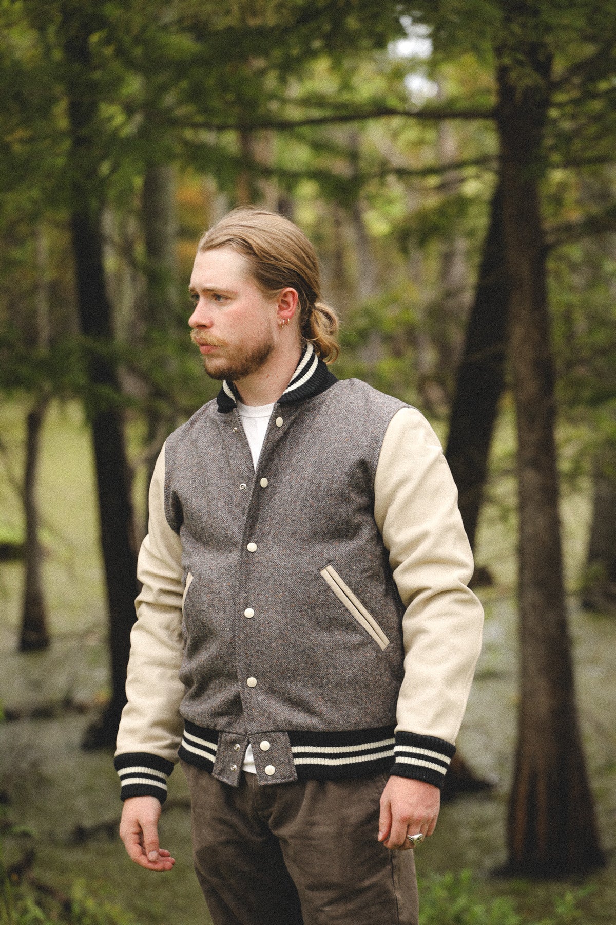 Dehen 1920 Varsity Jacket- Donegal Wool / Milk Leather
