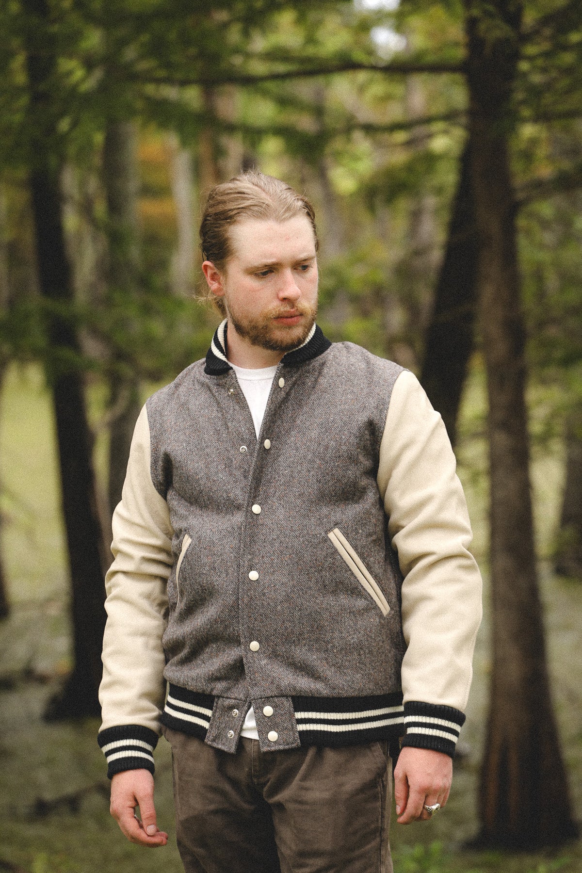 Dehen 1920 Varsity Jacket- Donegal Wool / Milk Leather