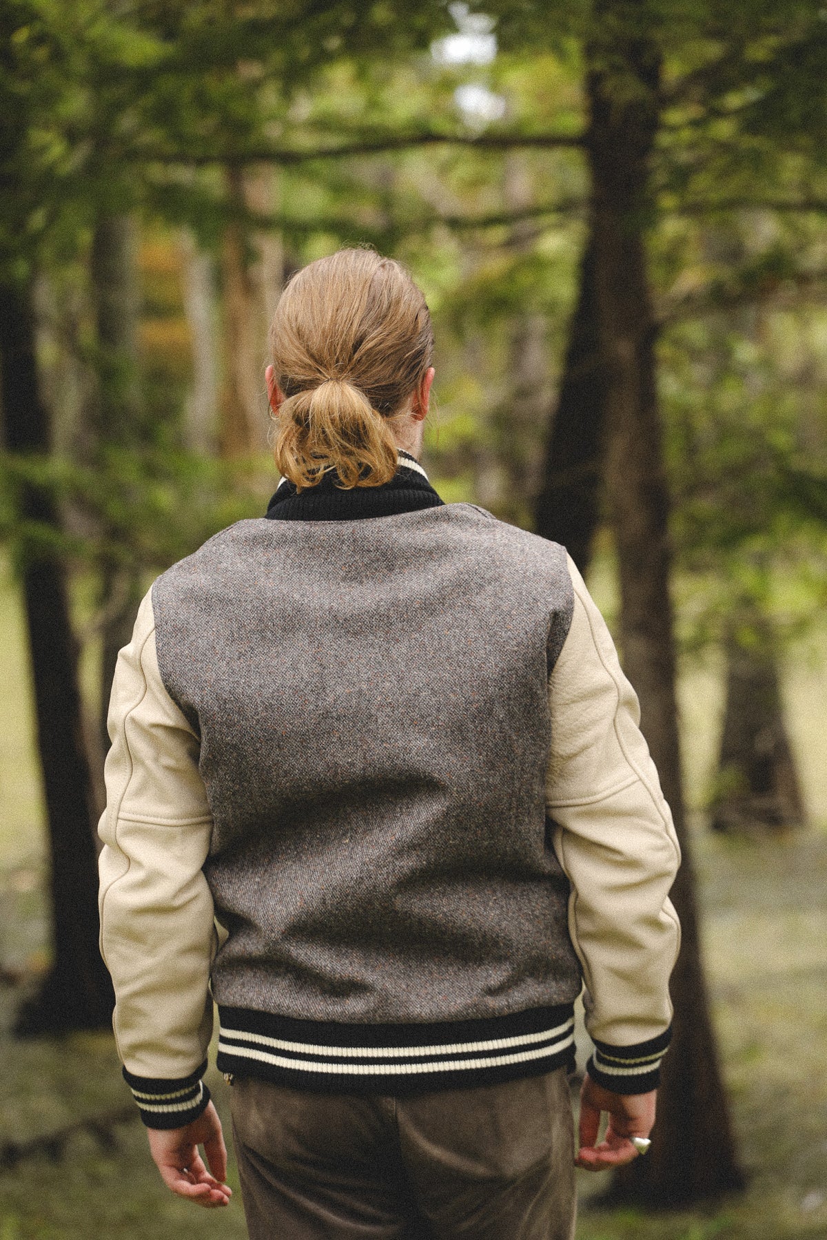 Dehen 1920 Varsity Jacket- Donegal Wool / Milk Leather