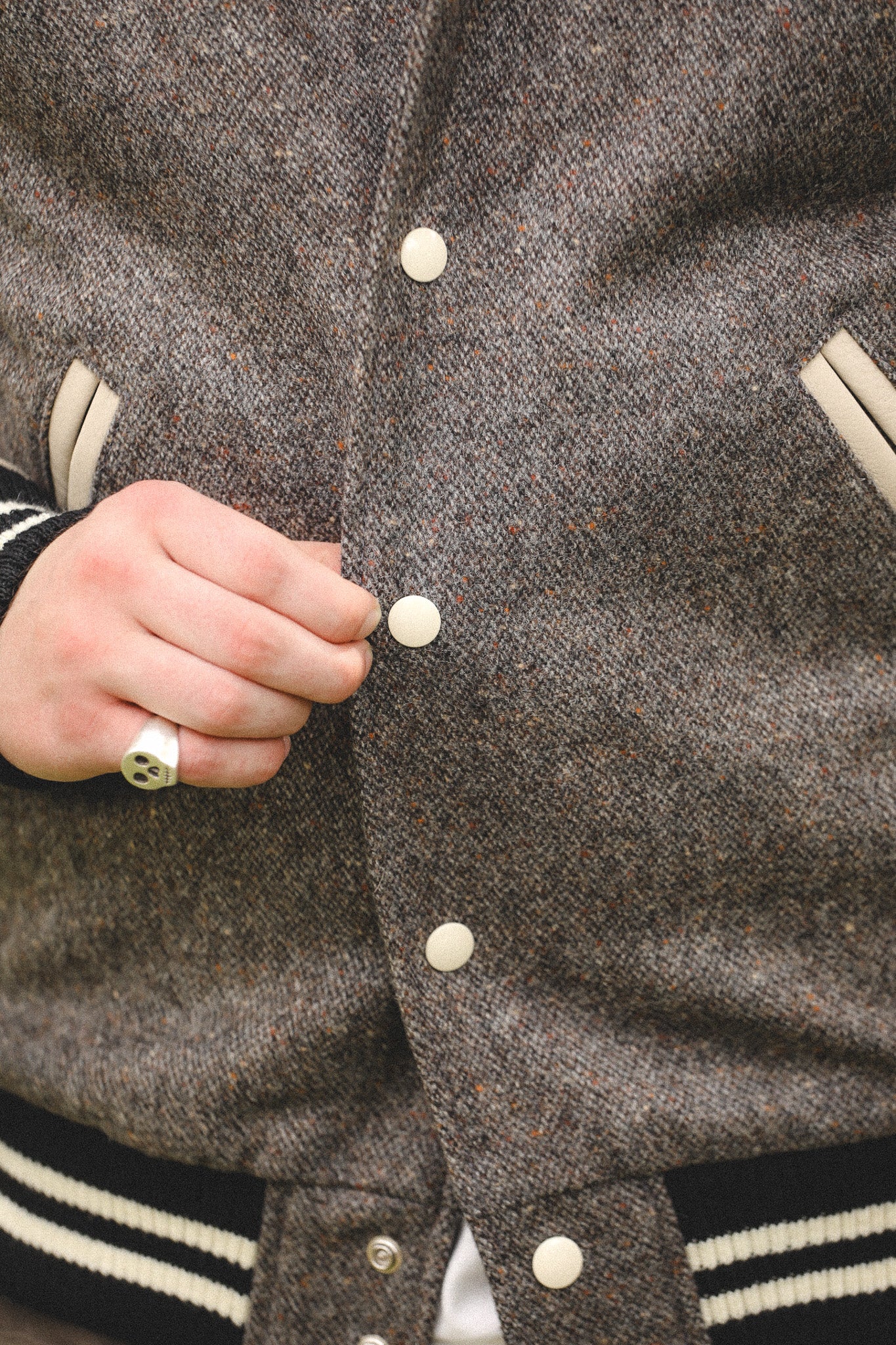 Dehen 1920 Varsity Jacket- Donegal Wool / Milk Leather