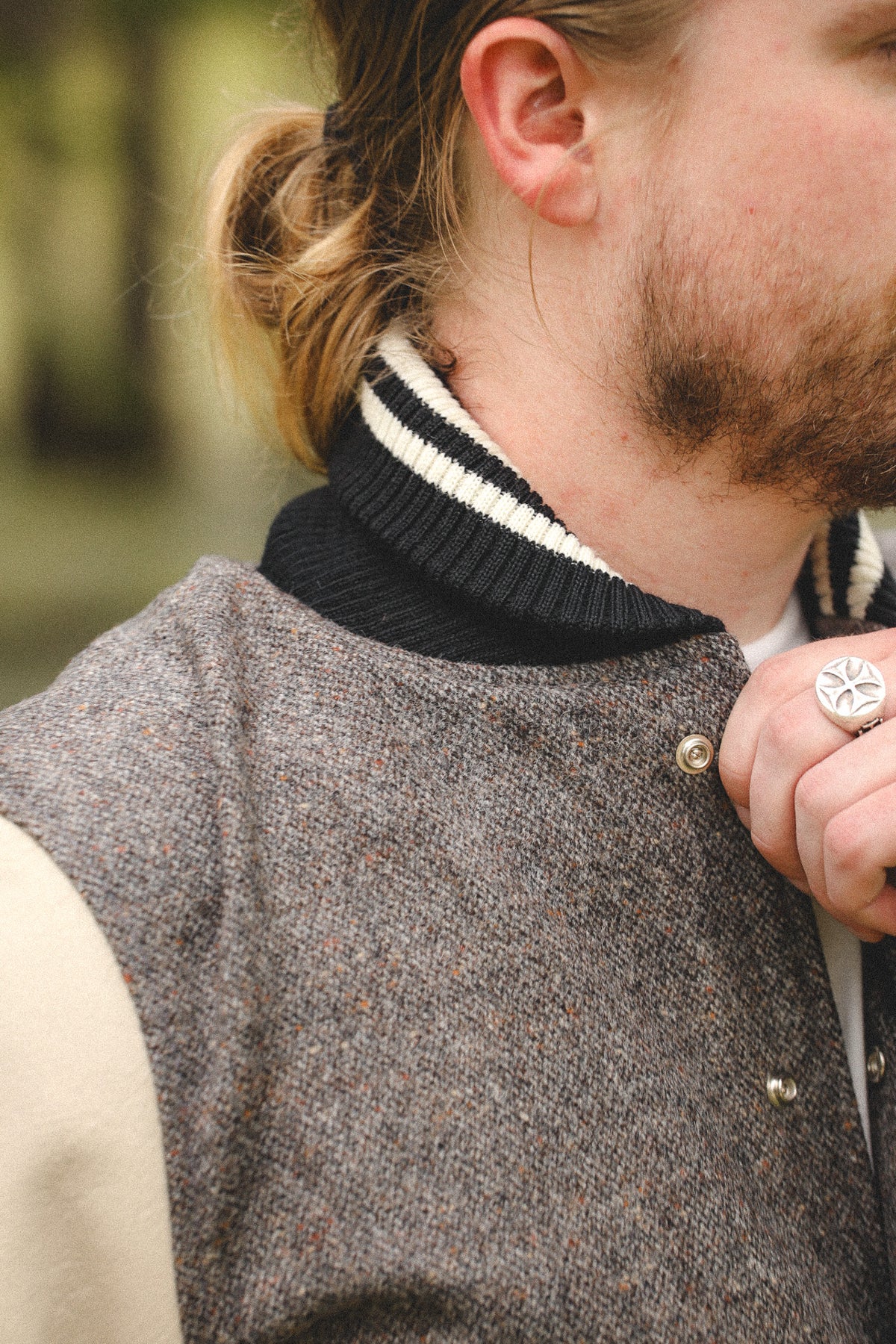 Dehen 1920 Varsity Jacket- Donegal Wool / Milk Leather