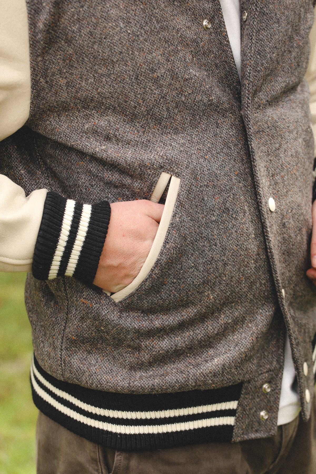 Dehen 1920 Varsity Jacket- Donegal Wool / Milk Leather