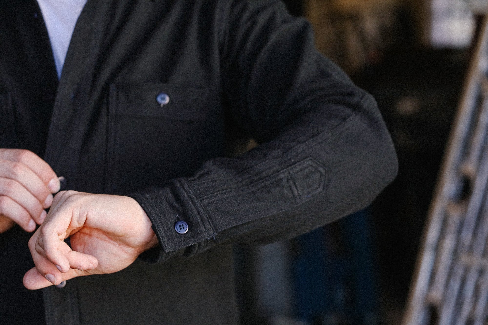 Overdyed Sashiko Flannel Work Shirt- Black (SSN24-01W)