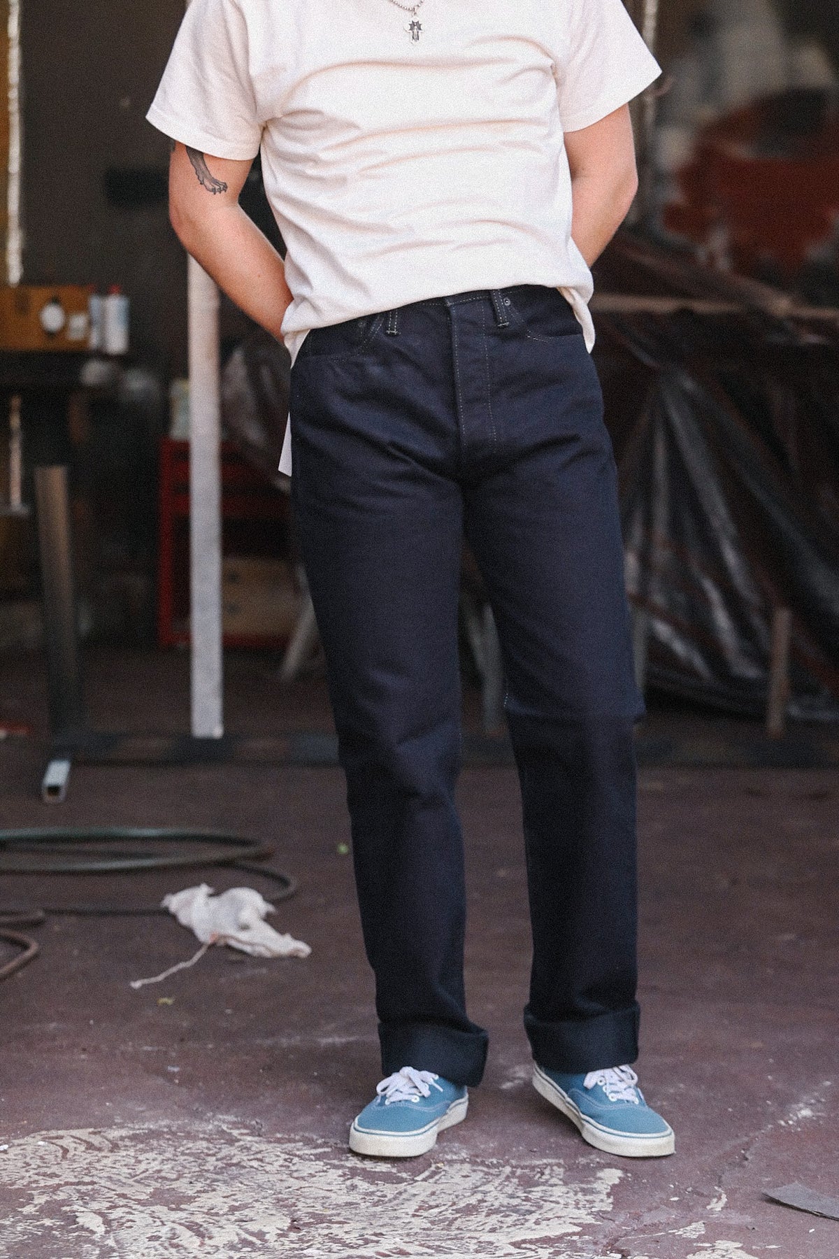 IH-1955S-142od Iron Heart 14oz Selvedge Denim "1955" Vintage Tapered Cut Jeans - Indigo Overdyed Black