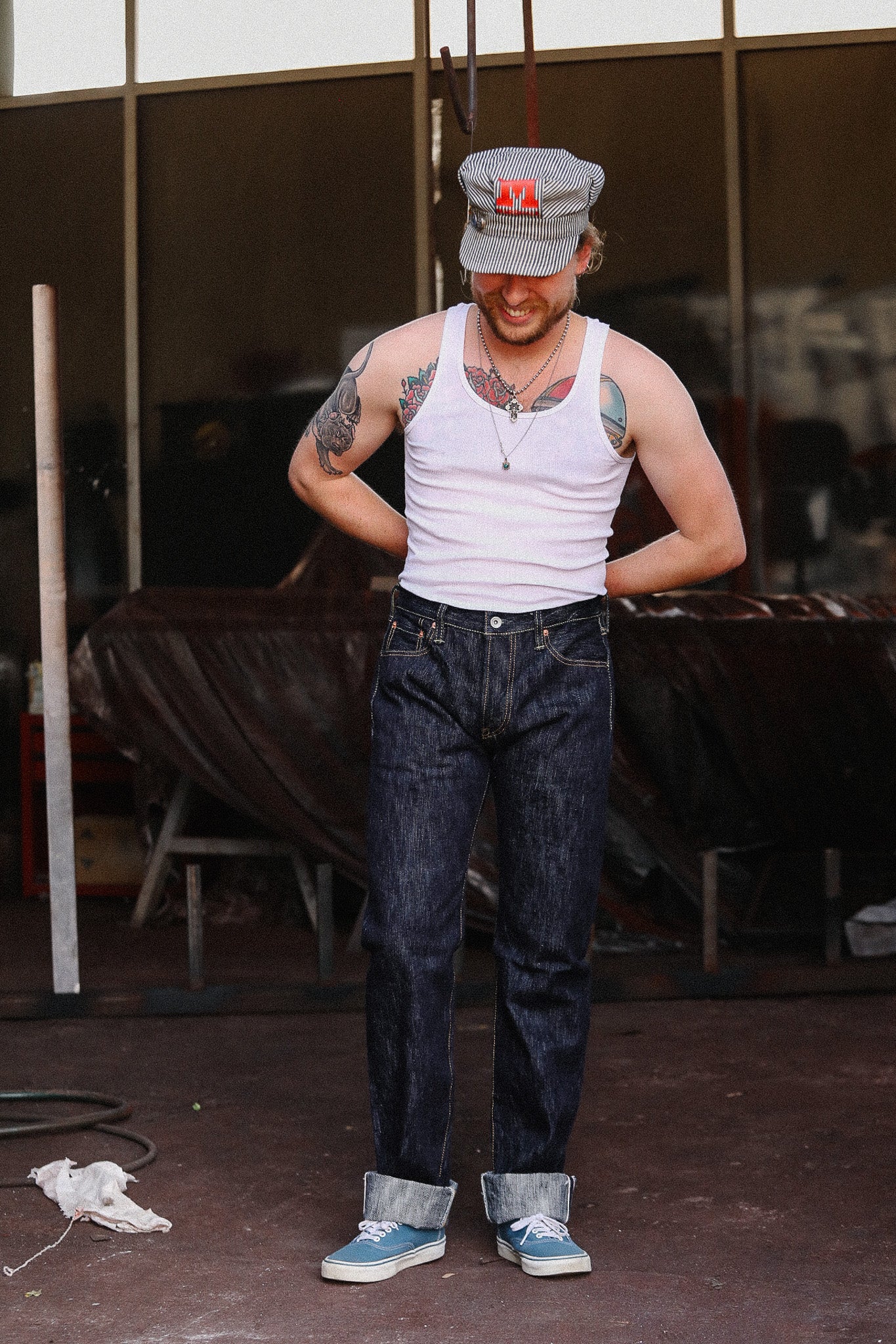 IH-666S-SLB Iron Heart 16oz Slubby Selvedge Denim Slim Straight Cut Jeans - Indigo