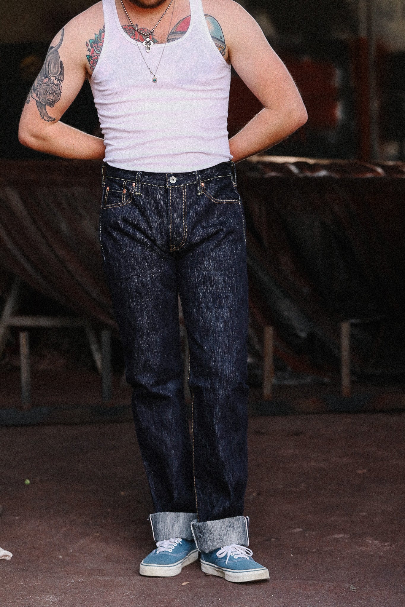 IH-666S-SLB Iron Heart 16oz Slubby Selvedge Denim Slim Straight Cut Jeans - Indigo