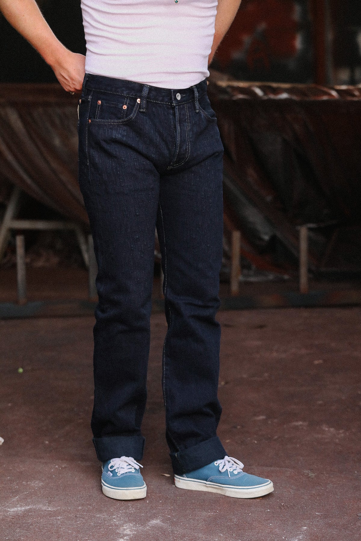 IH-666S-SLBod Iron Heart 16oz Slubby Selvedge Denim Slim Straight Cut Jeans - Indigo Overdyed Black