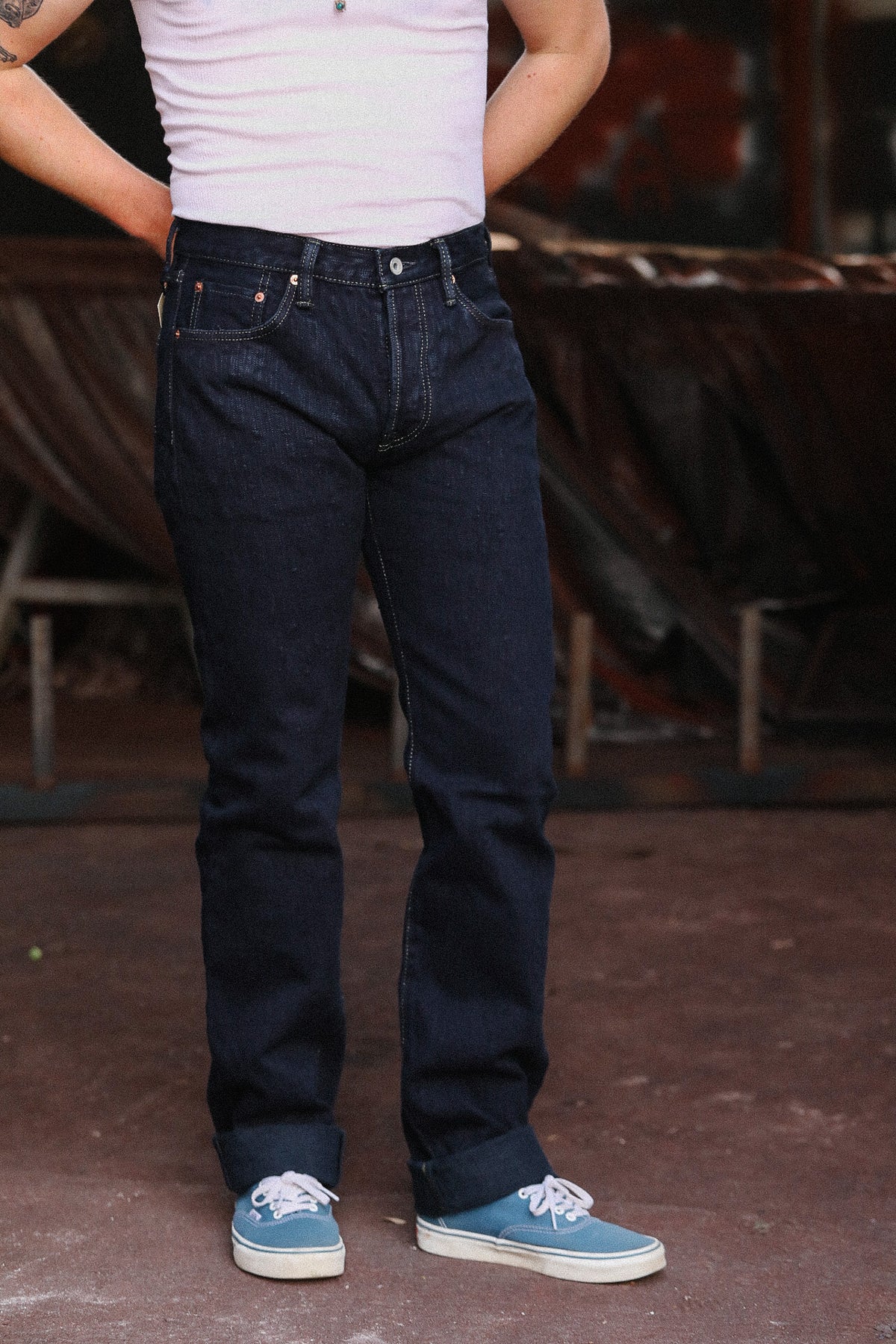 IH-666S-SLBod Iron Heart 16oz Slubby Selvedge Denim Slim Straight Cut Jeans - Indigo Overdyed Black