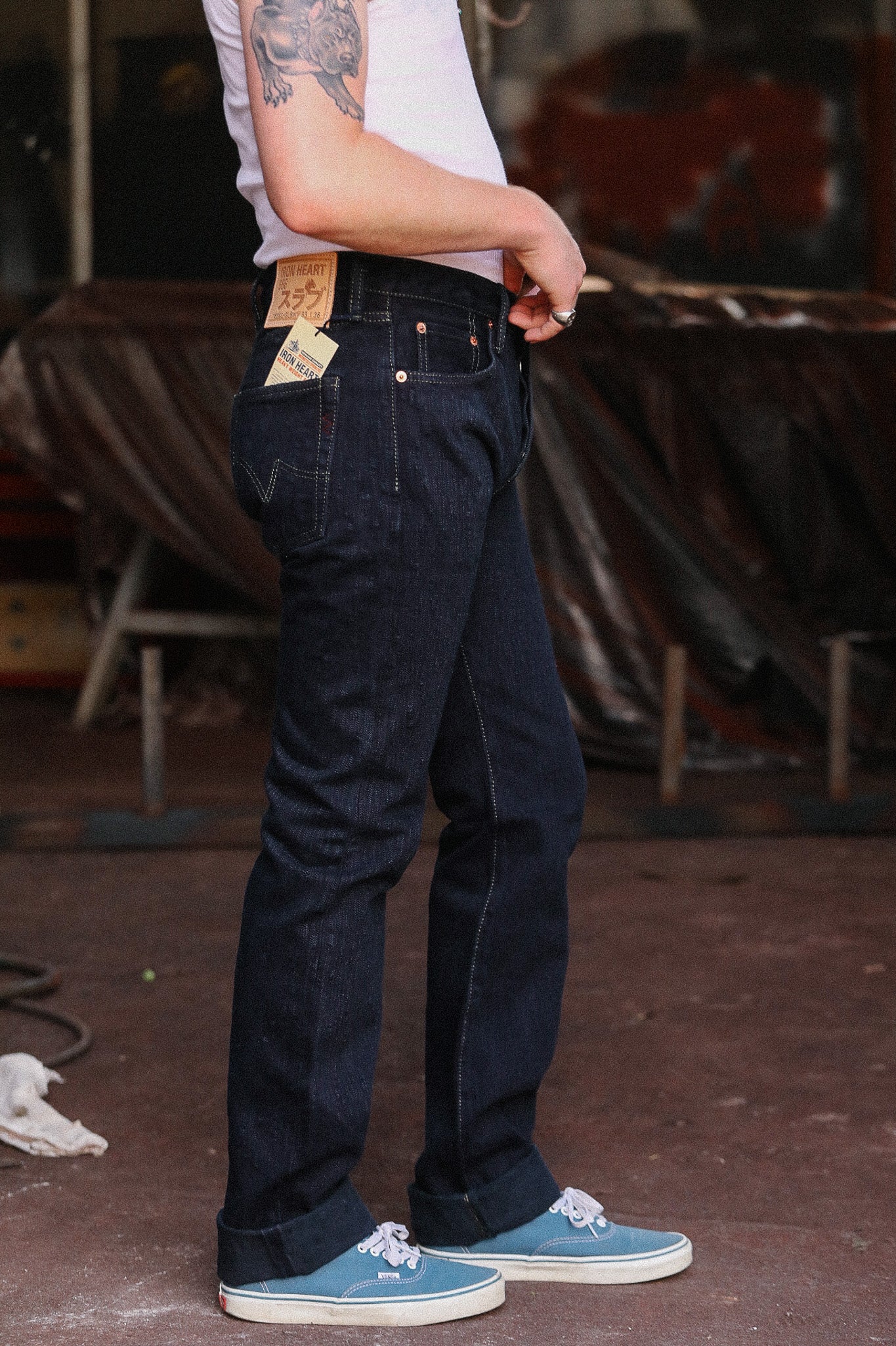 IH-666S-SLBod Iron Heart 16oz Slubby Selvedge Denim Slim Straight Cut Jeans - Indigo Overdyed Black