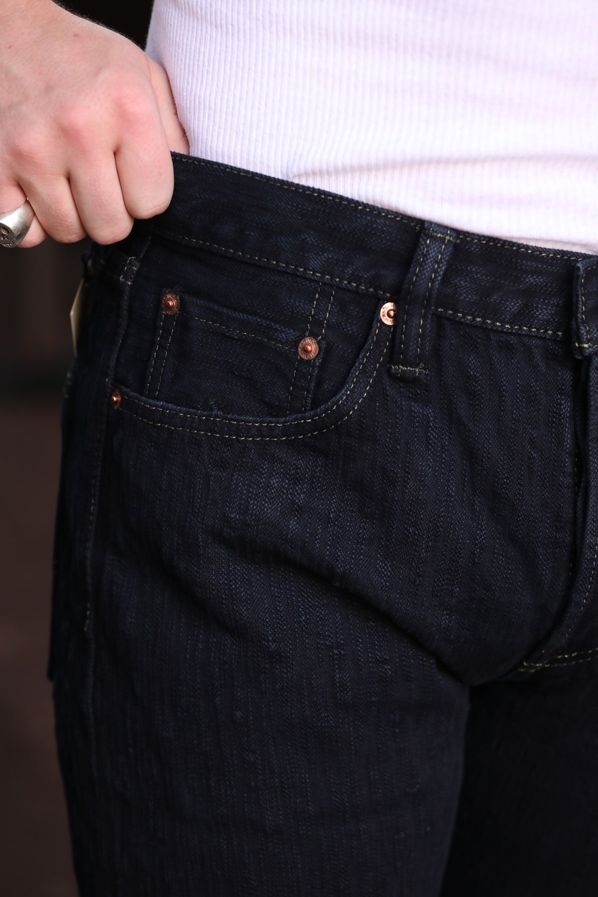 IH-666S-SLBod Iron Heart 16oz Slubby Selvedge Denim Slim Straight Cut Jeans - Indigo Overdyed Black