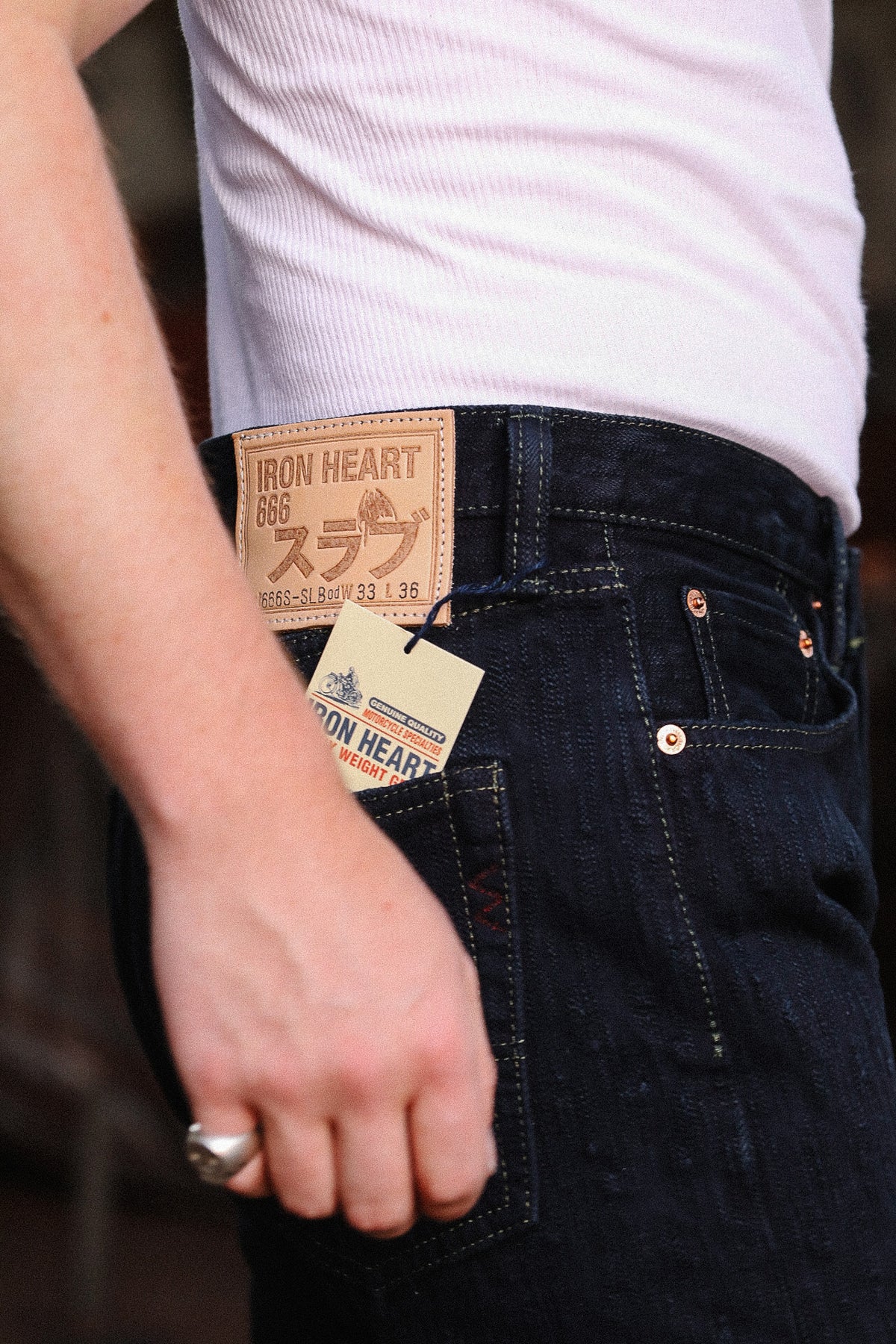 IH-666S-SLBod Iron Heart 16oz Slubby Selvedge Denim Slim Straight Cut Jeans - Indigo Overdyed Black