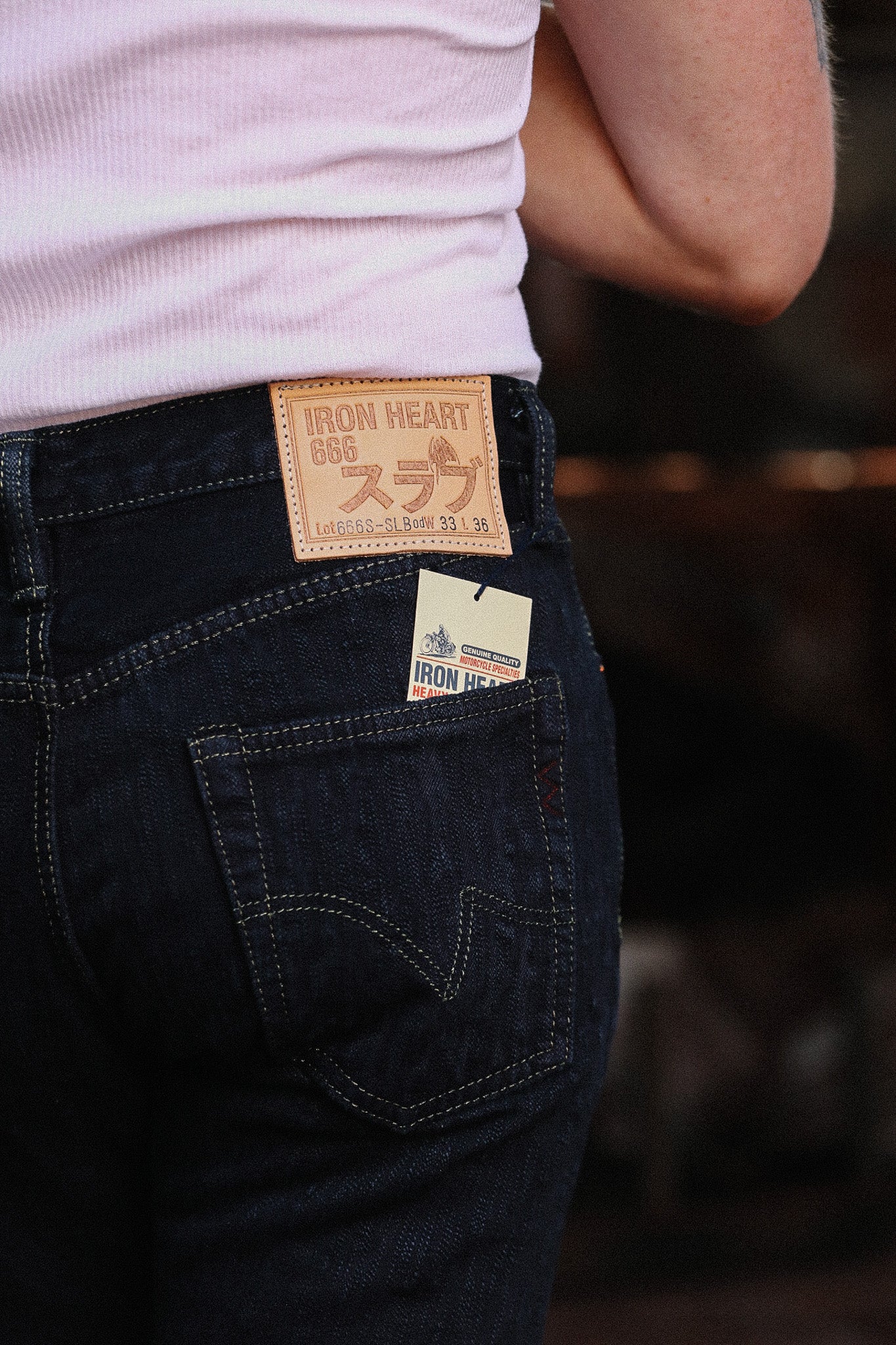 IH-666S-SLBod Iron Heart 16oz Slubby Selvedge Denim Slim Straight Cut Jeans - Indigo Overdyed Black