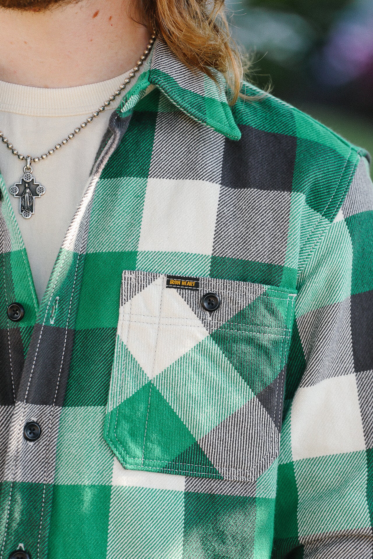 Ultra Heavy Flannel Vintage Check Work Overshirt - Green IHSH-428 