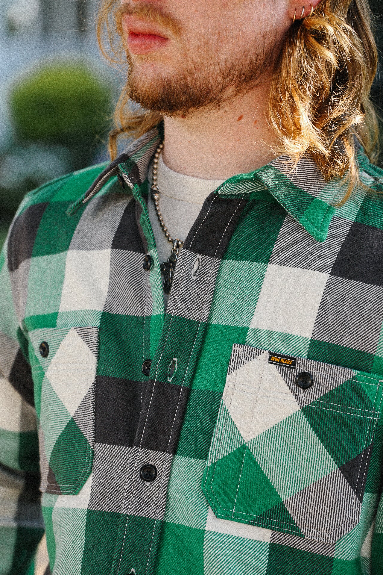 Ultra Heavy Flannel Vintage Check Work Overshirt - Green IHSH-428-GRN