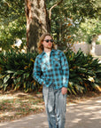 Iron Heart x ISP Ultra Heavy Flannel Buffalo Check Western Shirt - Turquoise/Grey IHSH-101-TG