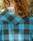 Iron Heart x ISP Ultra Heavy Flannel Buffalo Check Western Shirt - Turquoise/Grey IHSH-101-TG