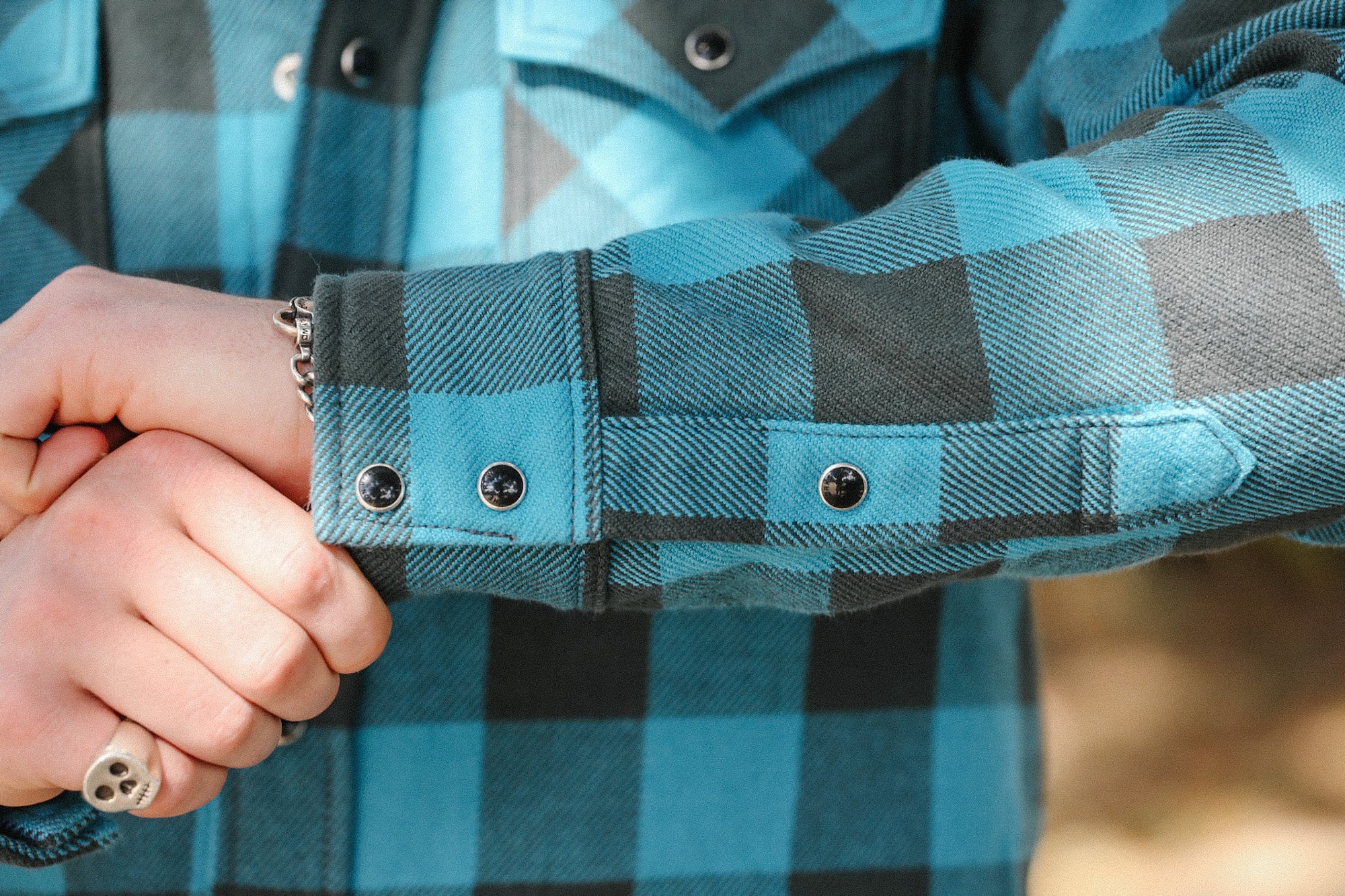 Iron Heart x ISP Ultra Heavy Flannel Buffalo Check Western Shirt - Turquoise/Grey IHSH-101-TG