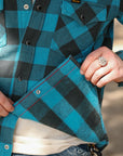 Iron Heart x ISP Ultra Heavy Flannel Buffalo Check Western Shirt - Turquoise/Grey IHSH-101-TG