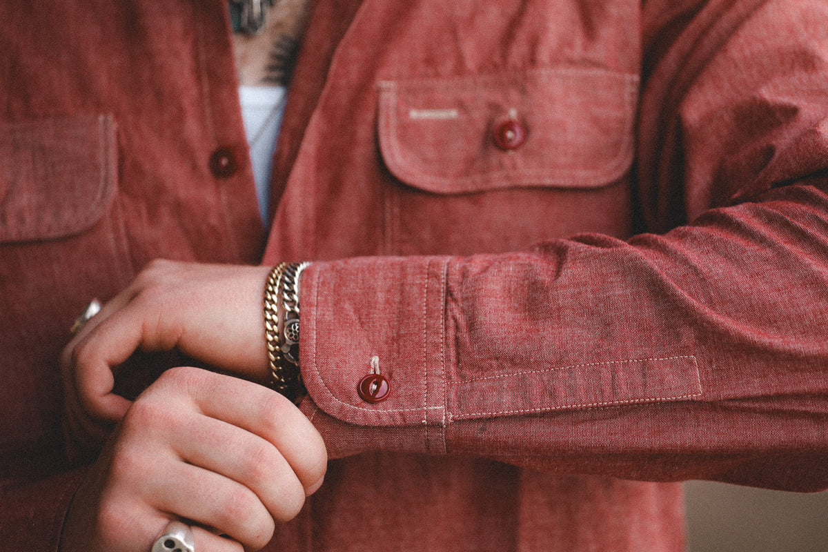 SC29682 Sugar Cane Chambray Work Shirt- Red