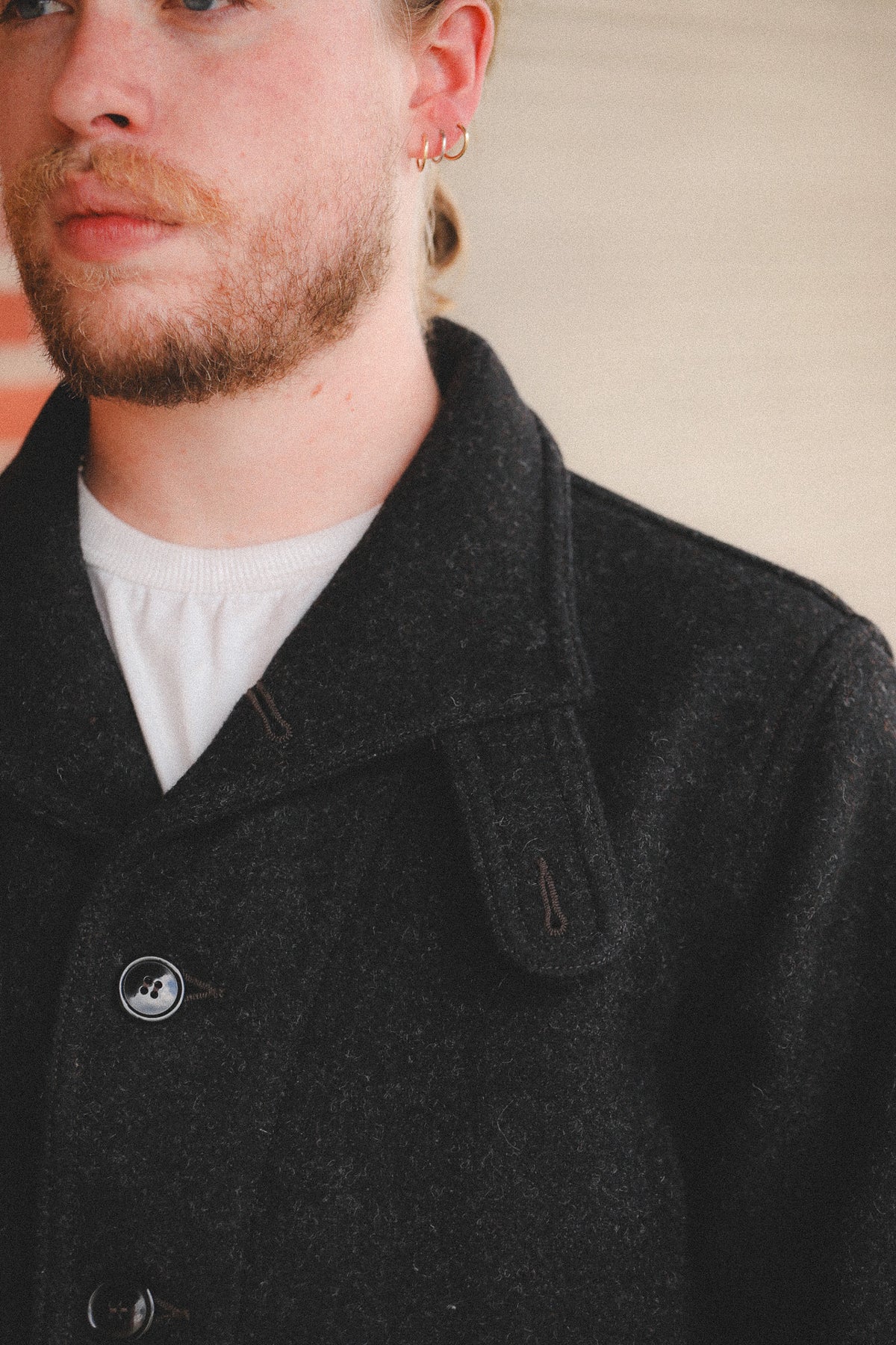 BR15764 Buzz Rickson U.S. Navy Woolen Submariner Coat- 30oz Wool Herringbone Charcoal