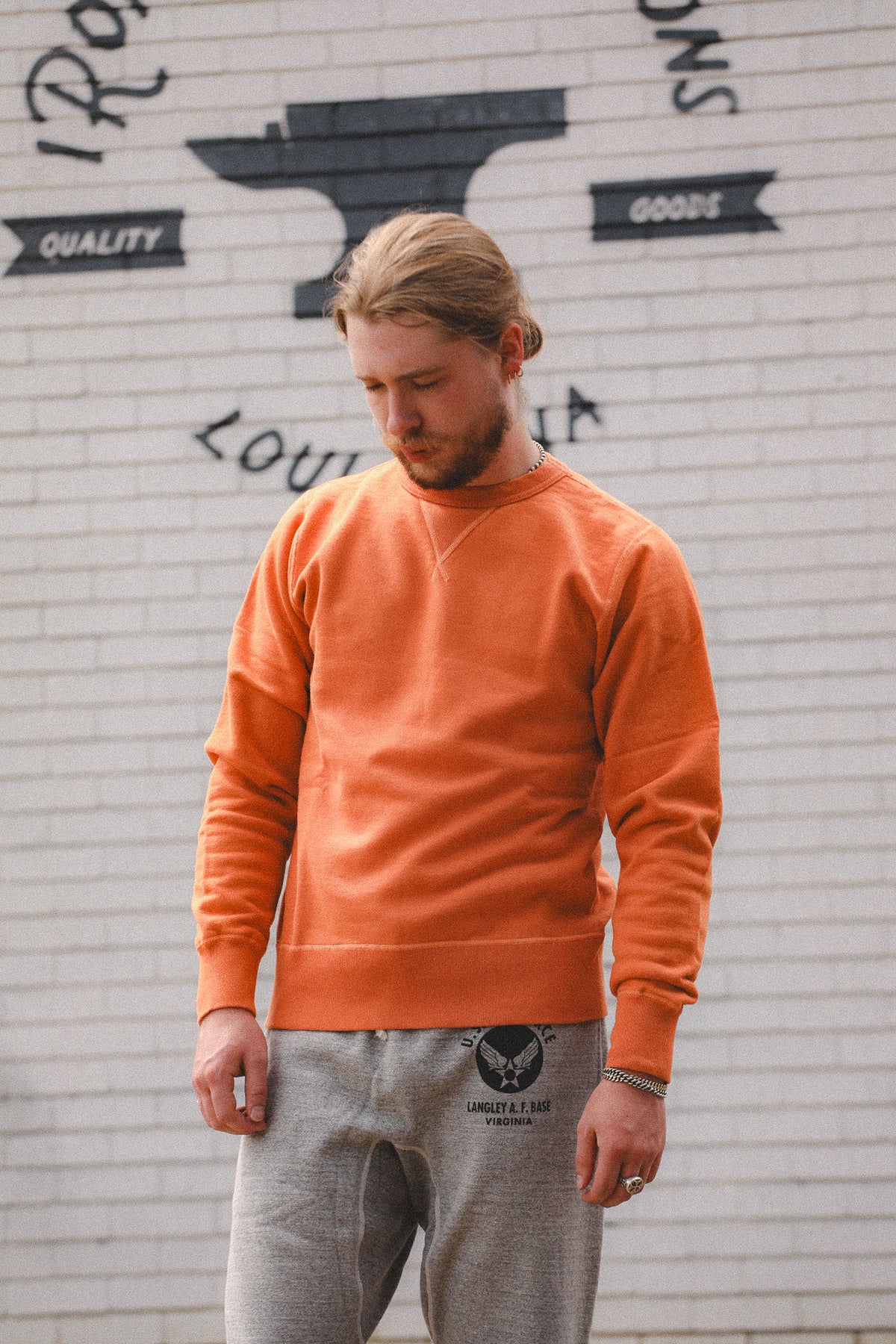 BR65622 Buzz Rickson Set-In Crew Neck Sweatshirt- Orange