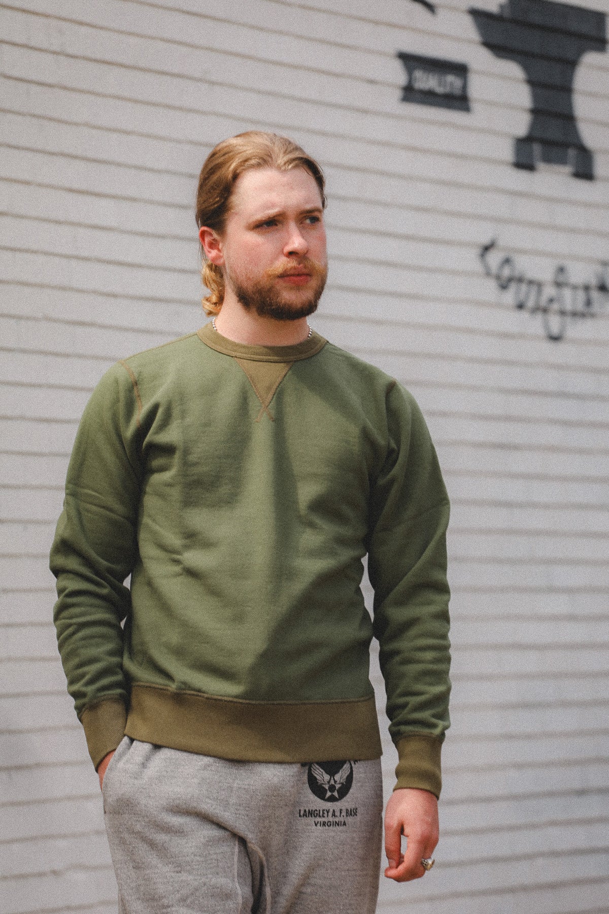 BR65622 Buzz Rickson Set-In Crew Neck Sweatshirt- Olive