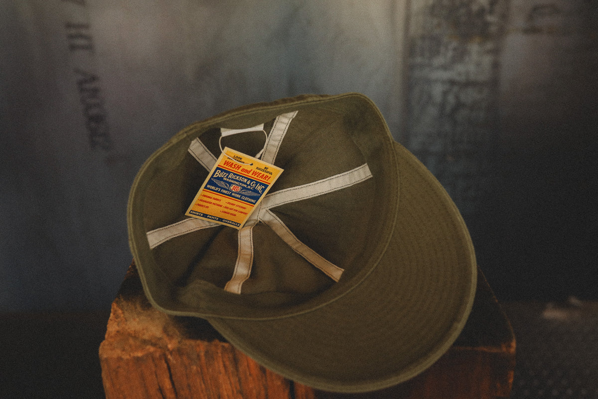 BR02536 Buzz Rickson Type A-3 Herringbone Mechanic Cap- Olive