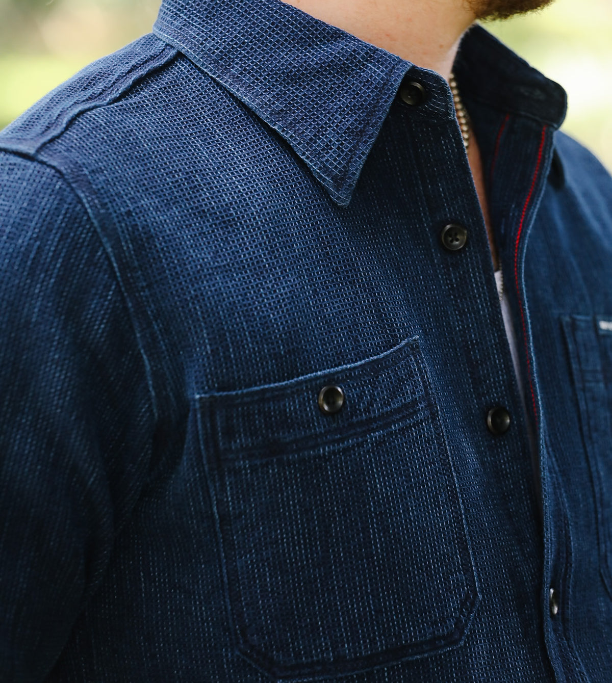 IHSH-96-IND Iron Heart Waffle Work Shirt - Indigo