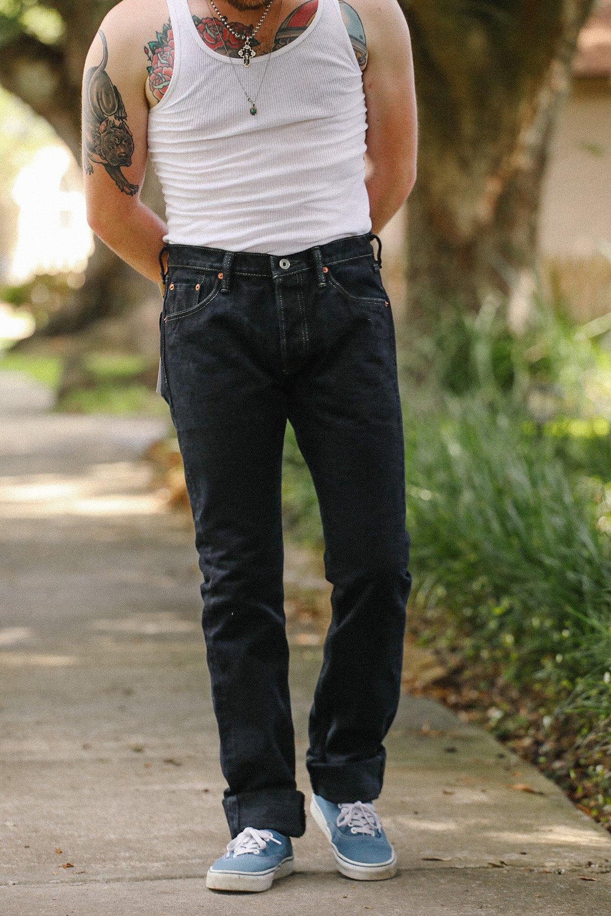 IH-555S-19Lod Iron Heart 19oz Left Hand Twill Selvedge Denim Super Slim Cut Jeans - Indigo Overdyed Black