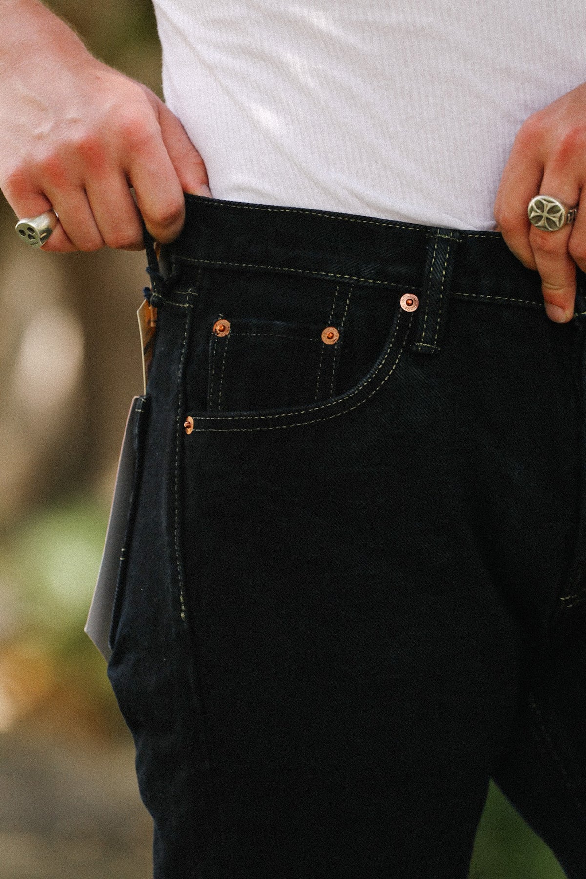 IH-555S-19Lod Iron Heart 19oz Left Hand Twill Selvedge Denim Super Slim Cut Jeans - Indigo Overdyed Black