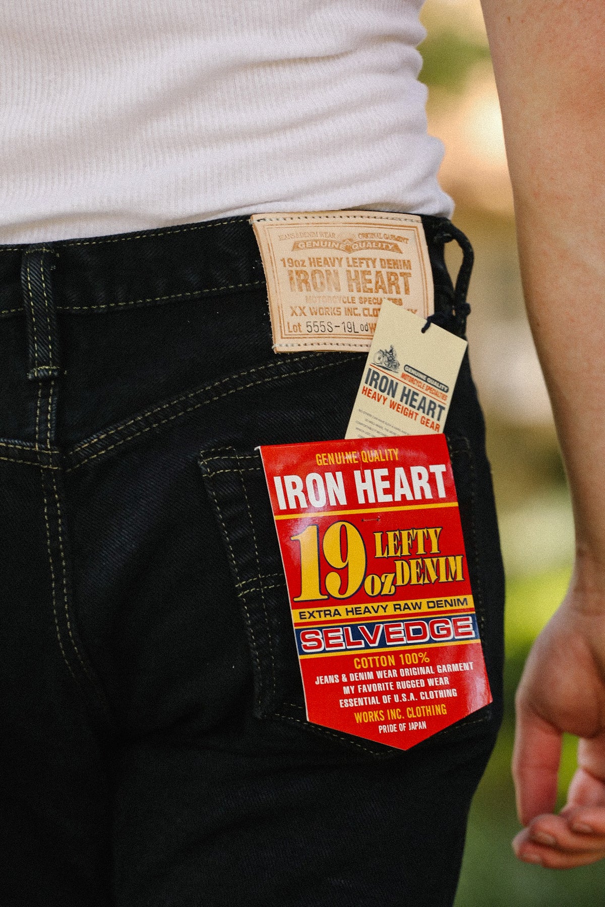 IH-555S-19Lod Iron Heart 19oz Left Hand Twill Selvedge Denim Super Slim Cut Jeans - Indigo Overdyed Black