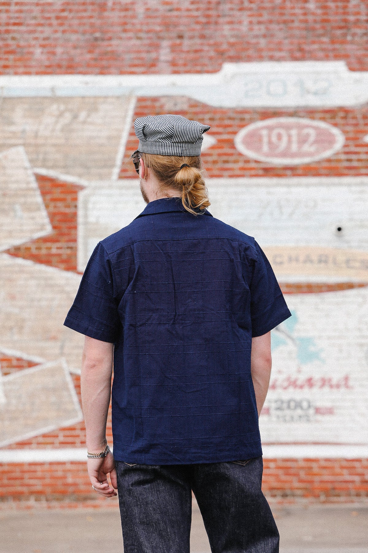 SOS26-ARS Samurai Jeans Indigo Sashiko Lattice Open Collar Shirt- Indigo